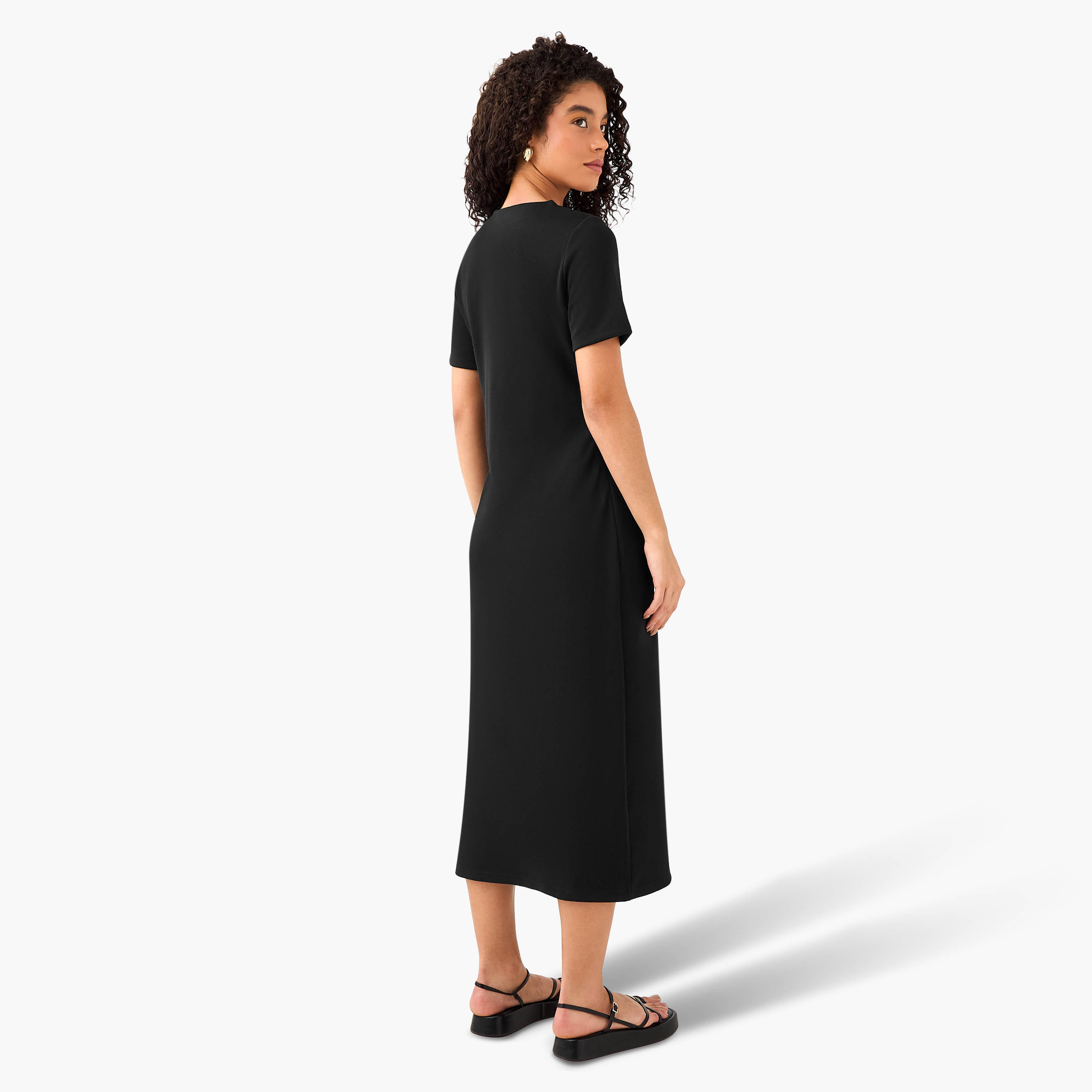 Wrap Midi Length Dress with Metal Accent-women-clothing-dresses-image-6