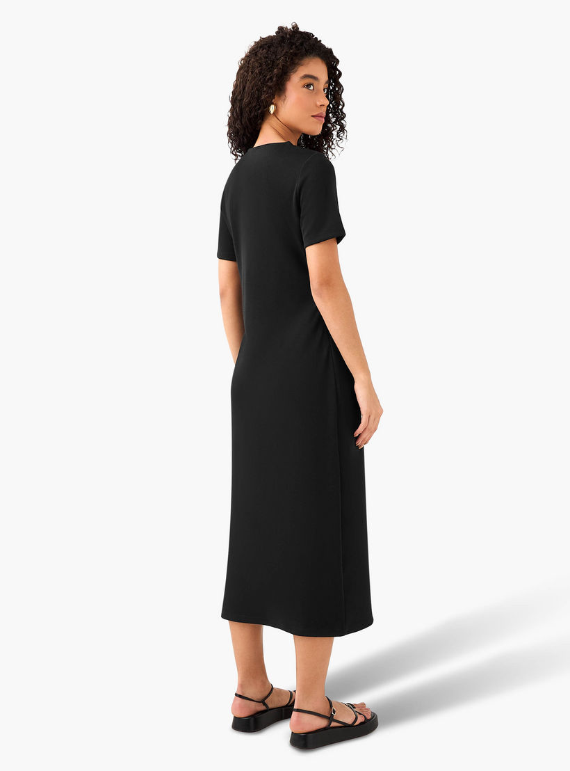 Wrap Midi Length Dress with Metal Accent-women-clothing-dresses-image-6