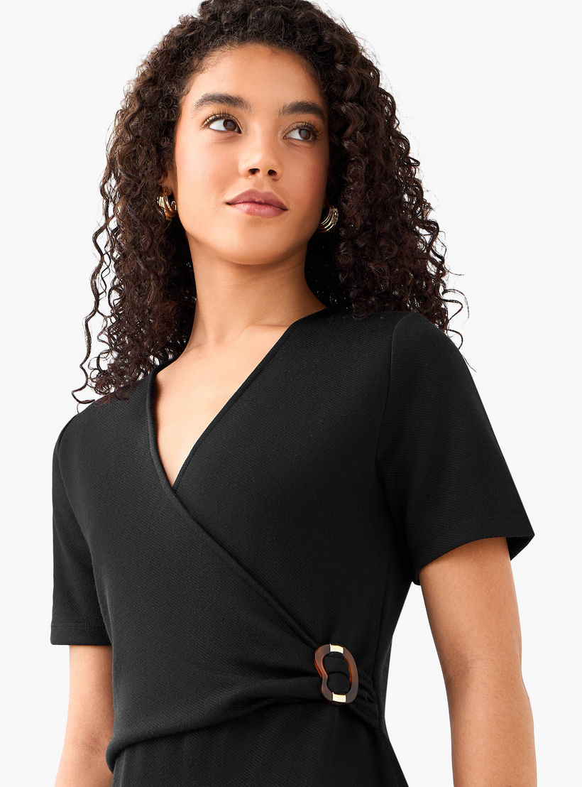 Wrap Midi Length Dress with Metal Accent-women-clothing-dresses-image-7