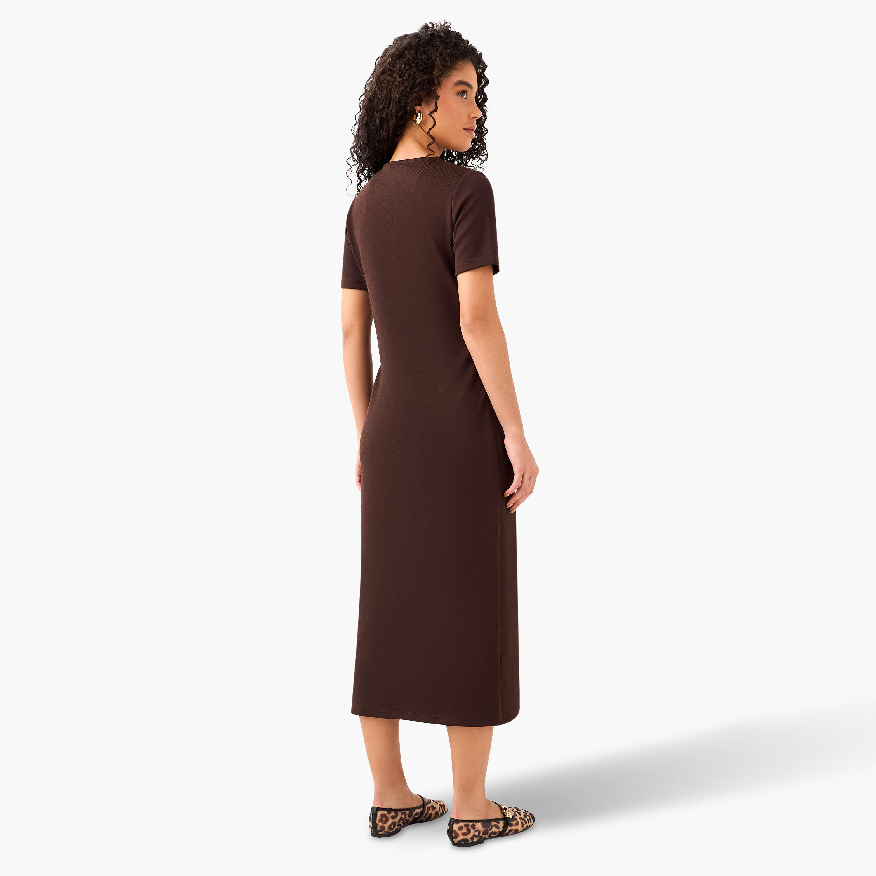 Wrap Midi Length Dress with Metal Accent-women-clothing-dresses-image-5