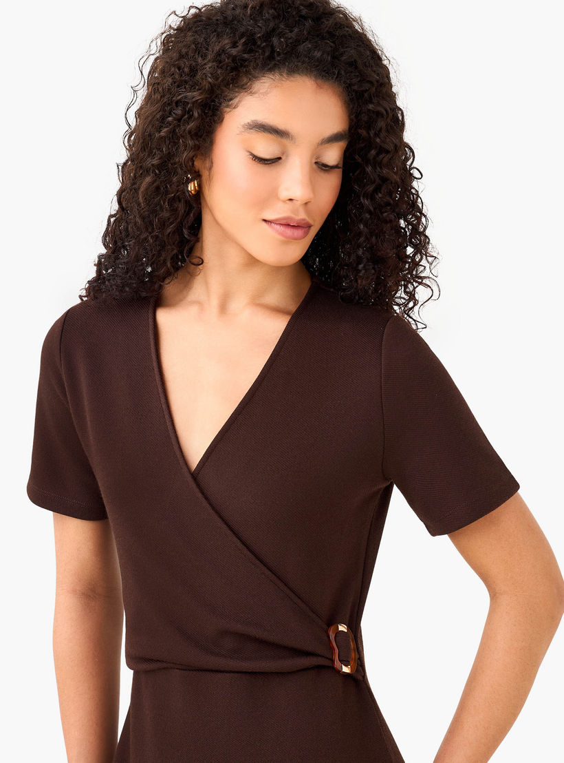 Wrap Midi Length Dress with Metal Accent-women-clothing-dresses-image-6