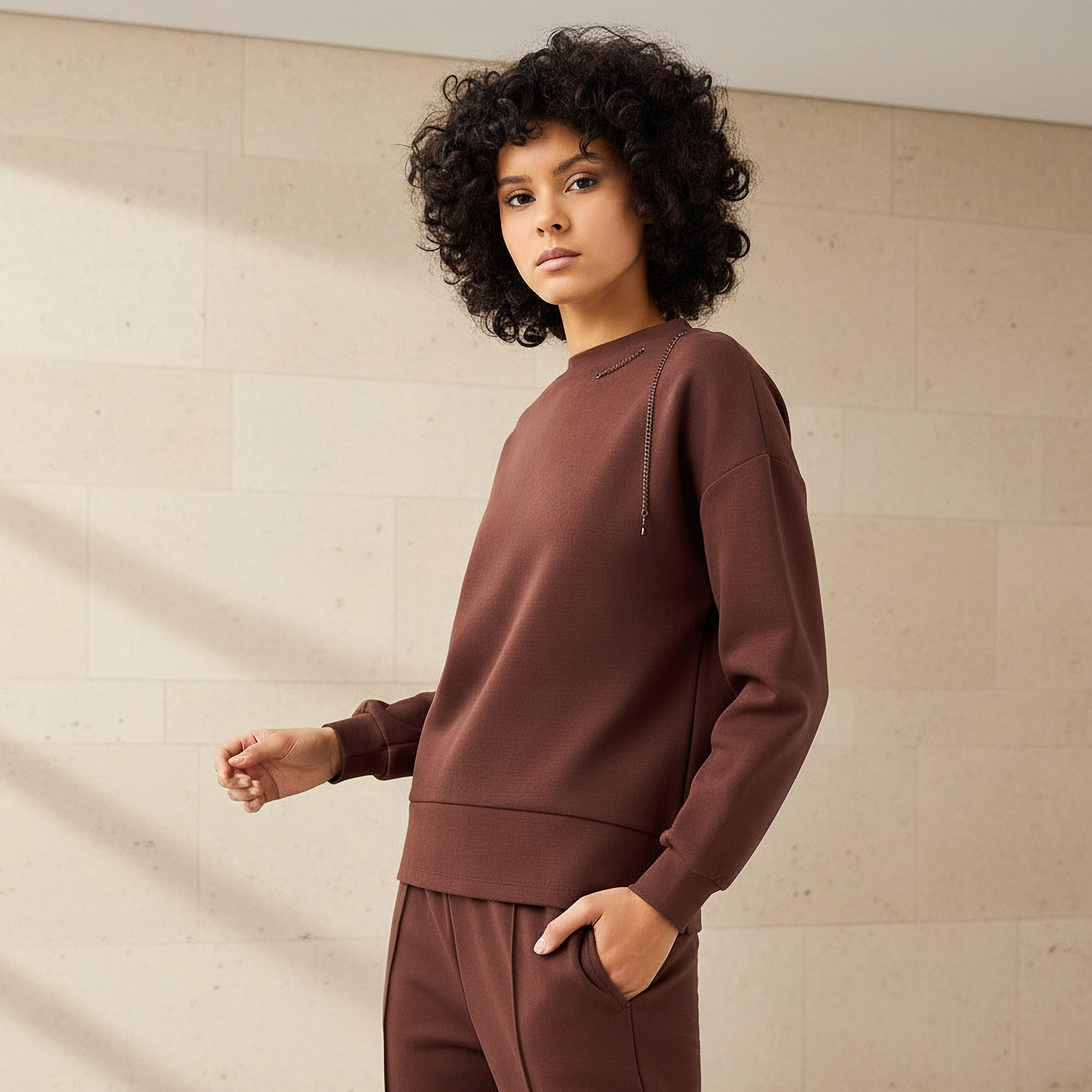 Regular Fit Sweatshirt with Chain Detail-women-clothing-coordsets-image-1