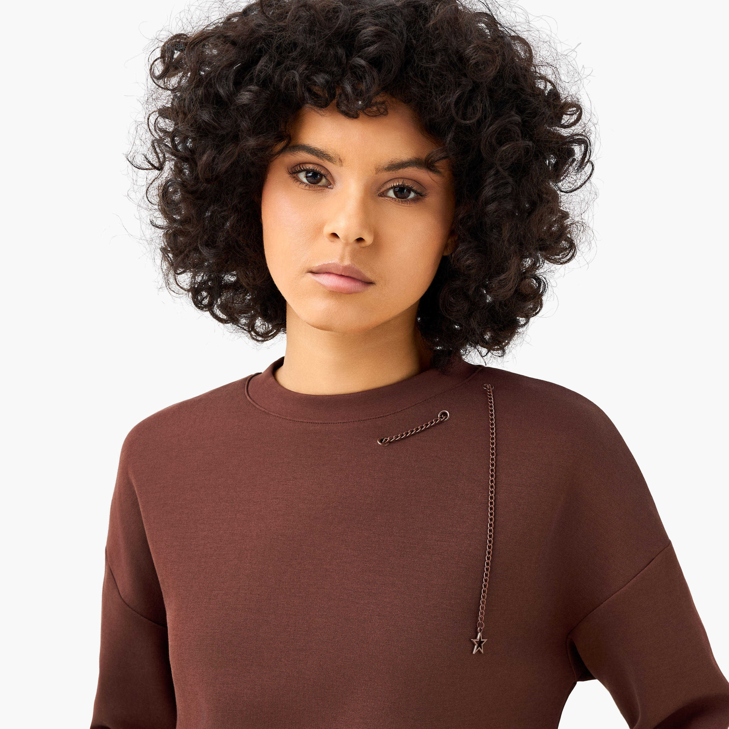Regular Fit Sweatshirt with Chain Detail-women-clothing-coordsets-image-5
