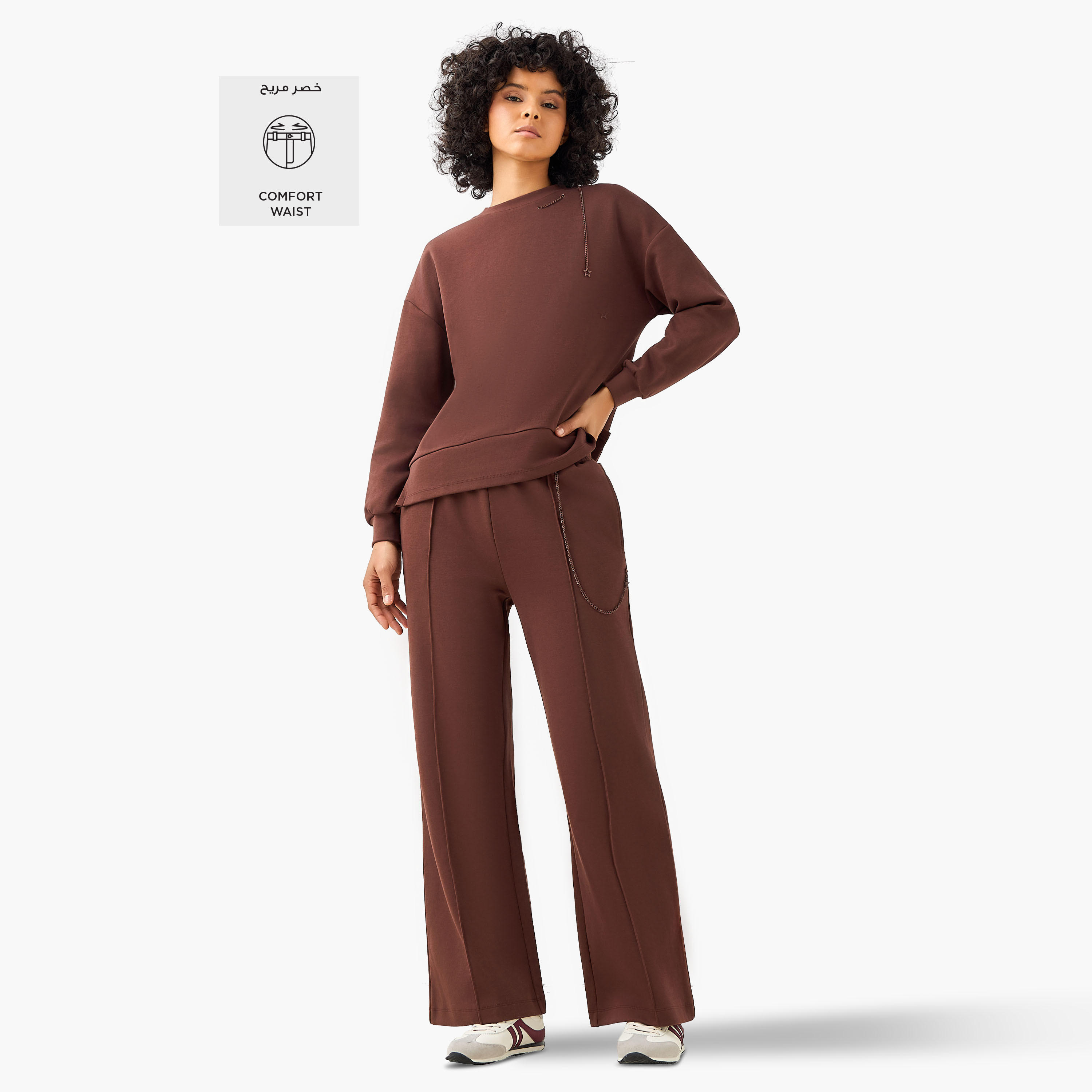 بنطلون رياضي بقصّة عادية وخصر متوسط بتفاصيل سلسلة-women-clothing-bottoms-joggers-image-3