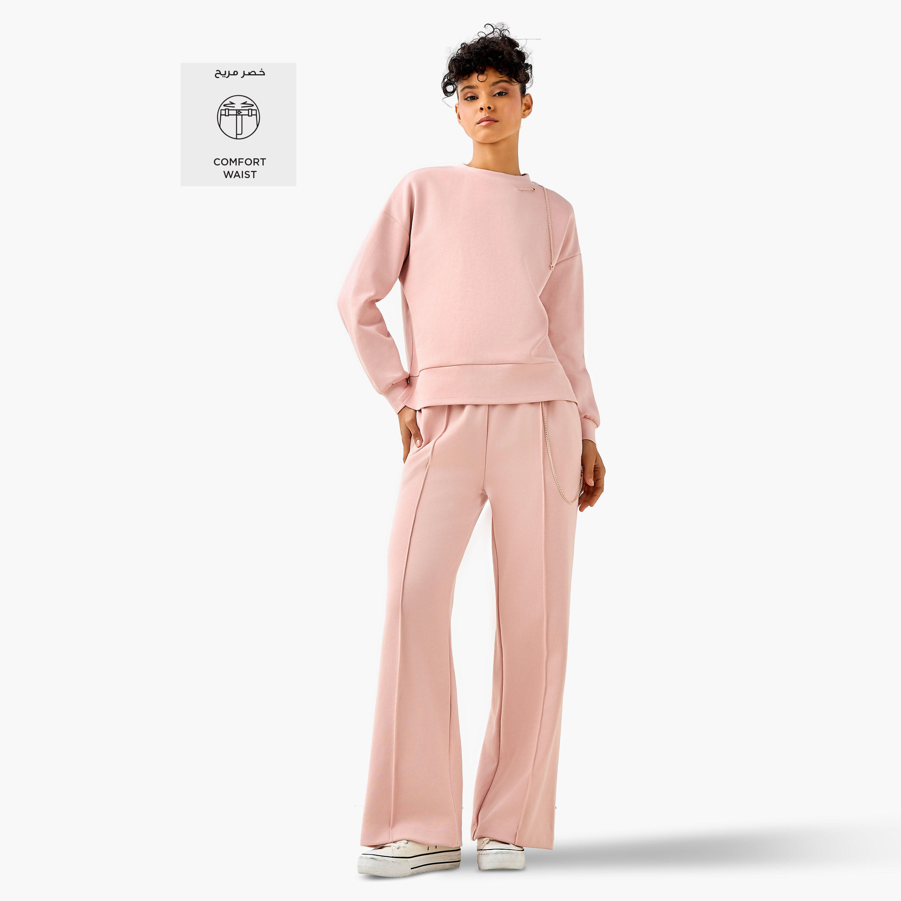 بنطلون رياضي بقصّة عادية وخصر متوسط بتفاصيل سلسلة-women-clothing-bottoms-joggers-image-3