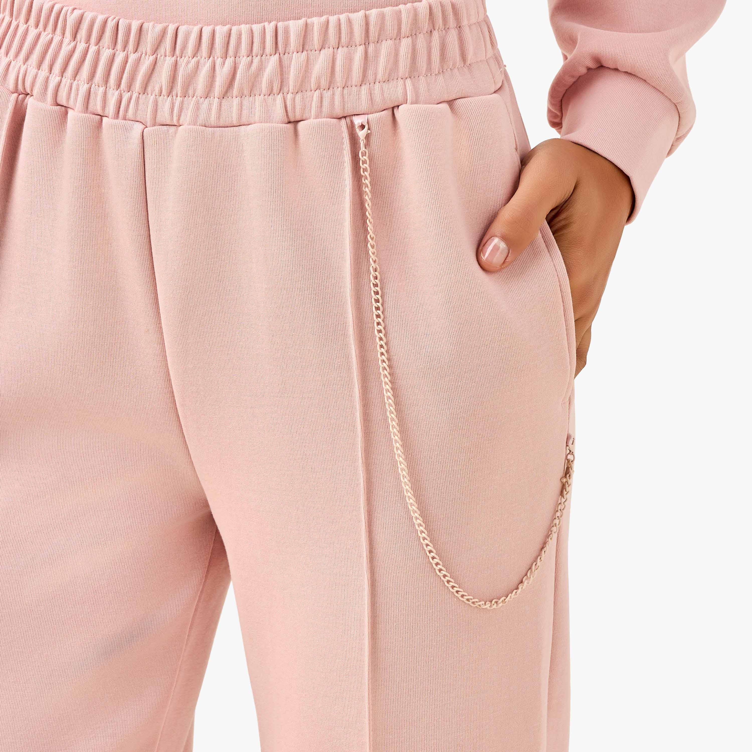 بنطلون رياضي بقصّة عادية وخصر متوسط بتفاصيل سلسلة-women-clothing-bottoms-joggers-image-5
