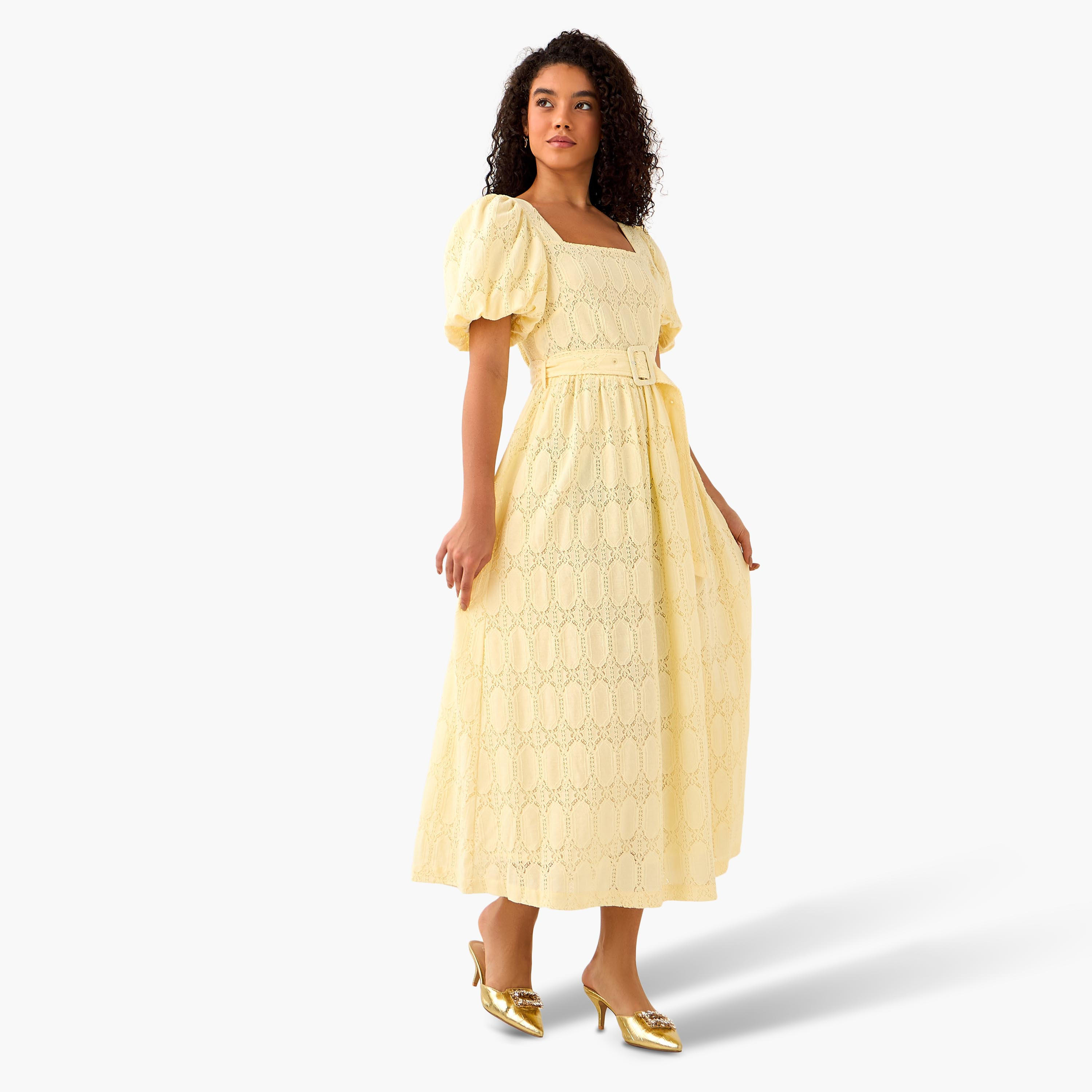 فستان إيه لاين ميدي بأكمام منفوخة-women-clothing-dresses-image-3