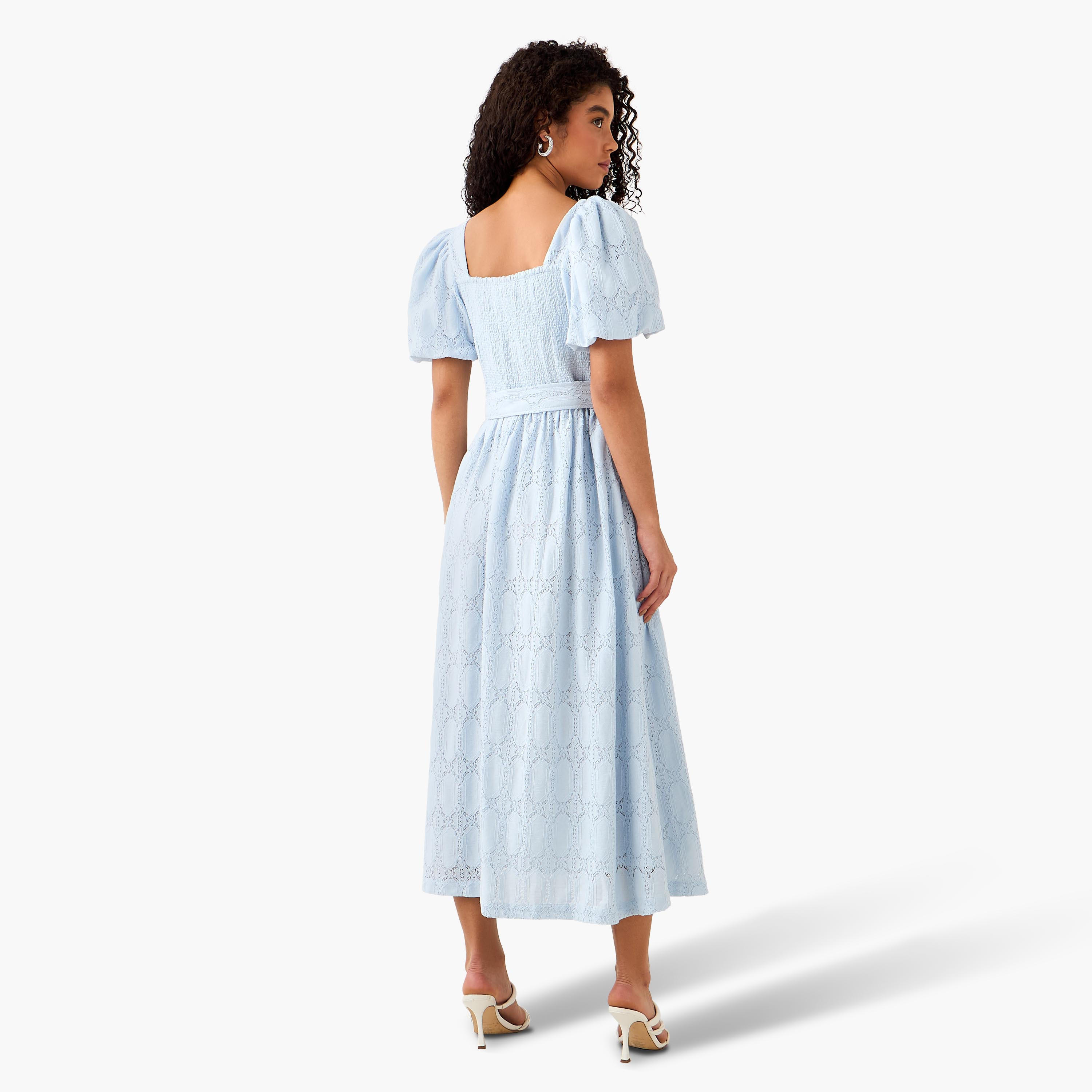 A-line Midi Dress with Puff Sleeves-women-clothing-dresses-image-4