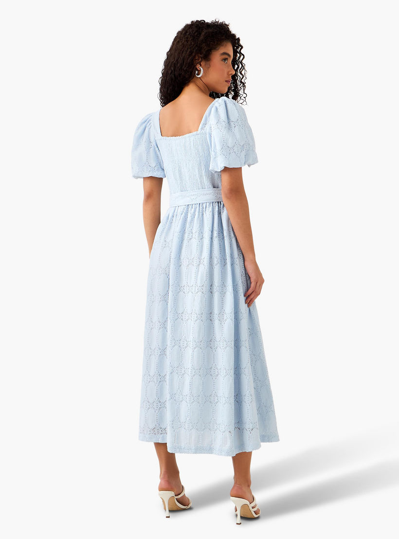 A-line Midi Dress with Puff Sleeves-women-clothing-dresses-image-4