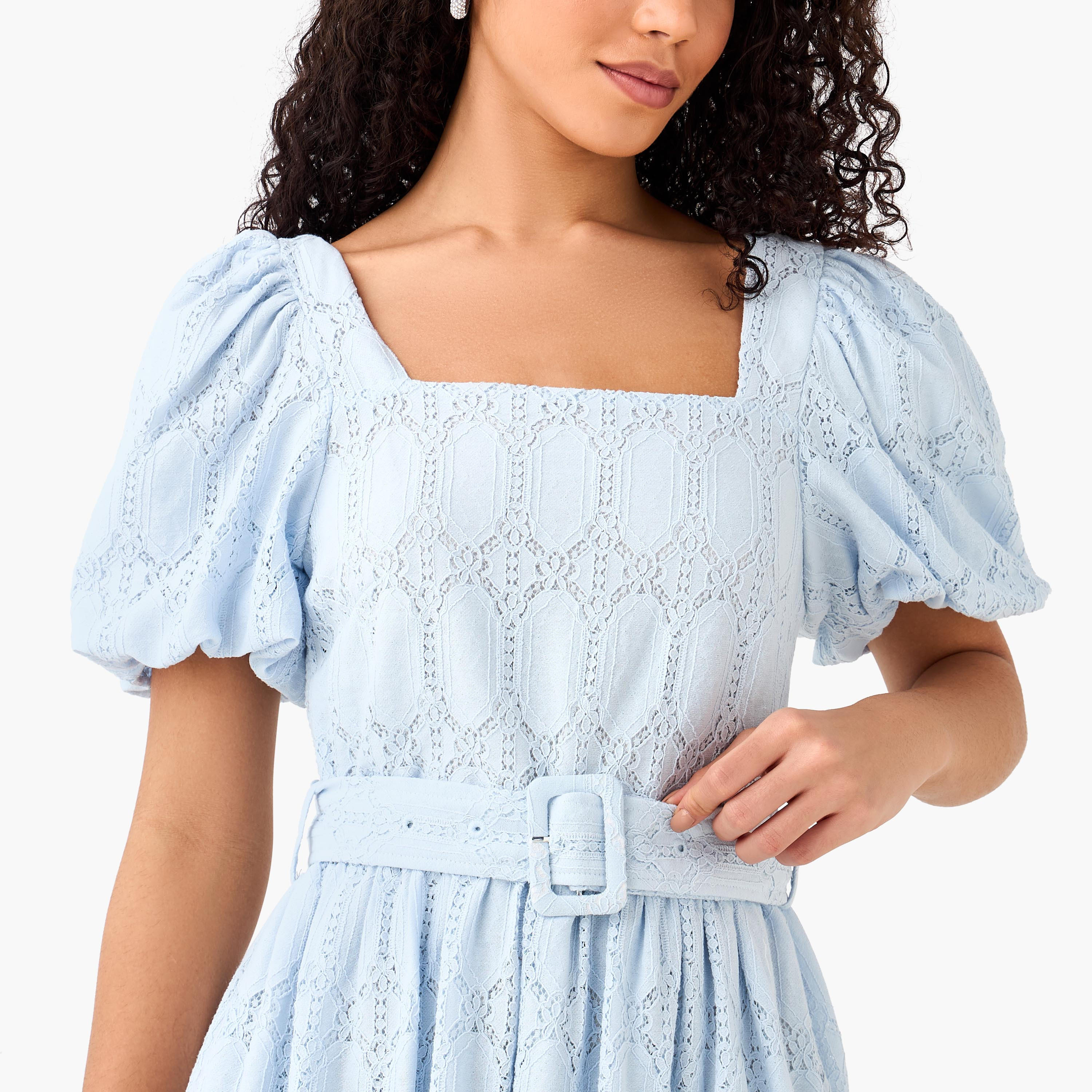 A-line Midi Dress with Puff Sleeves-women-clothing-dresses-image-5