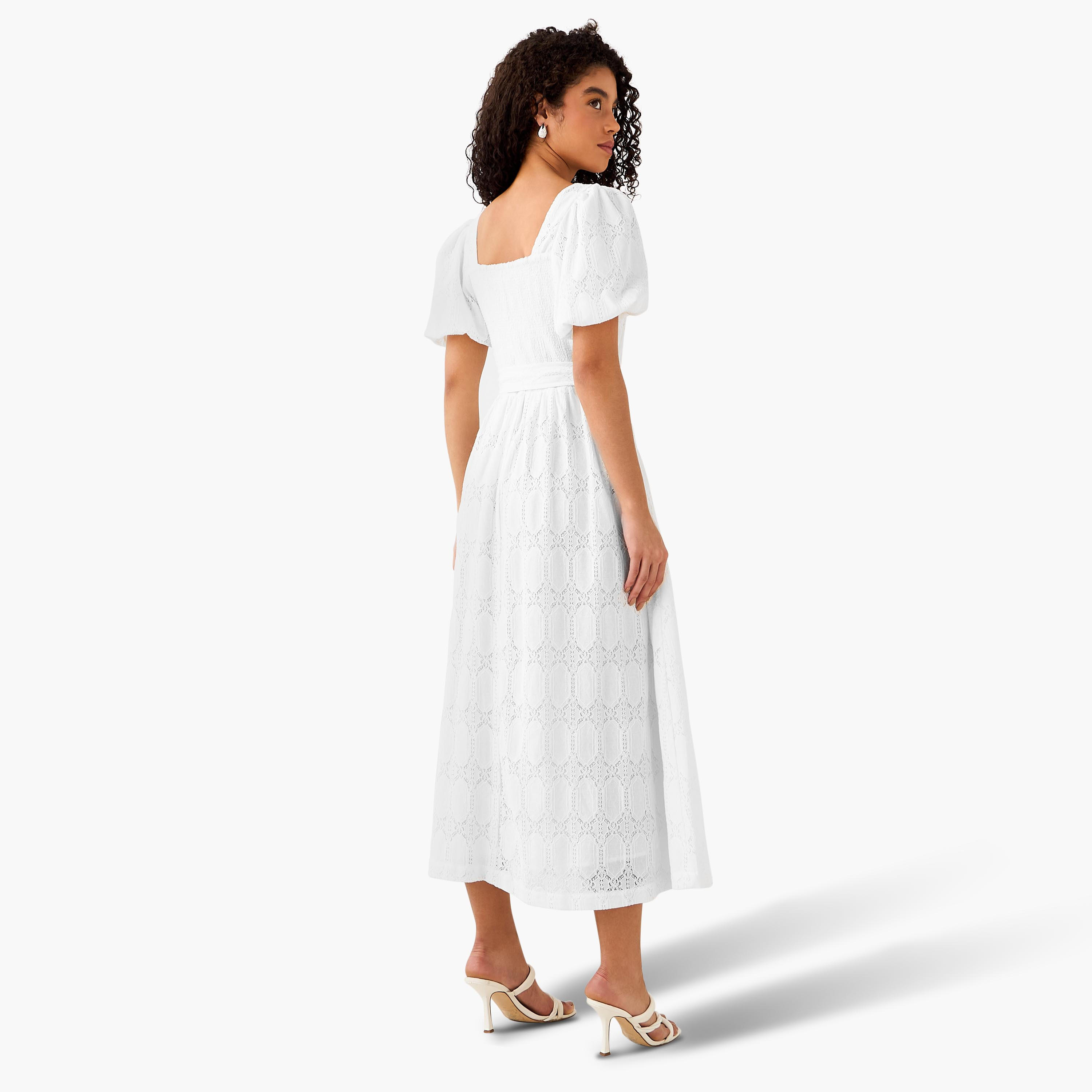 A-line Midi Dress with Puff Sleeves-women-clothing-dresses-image-4