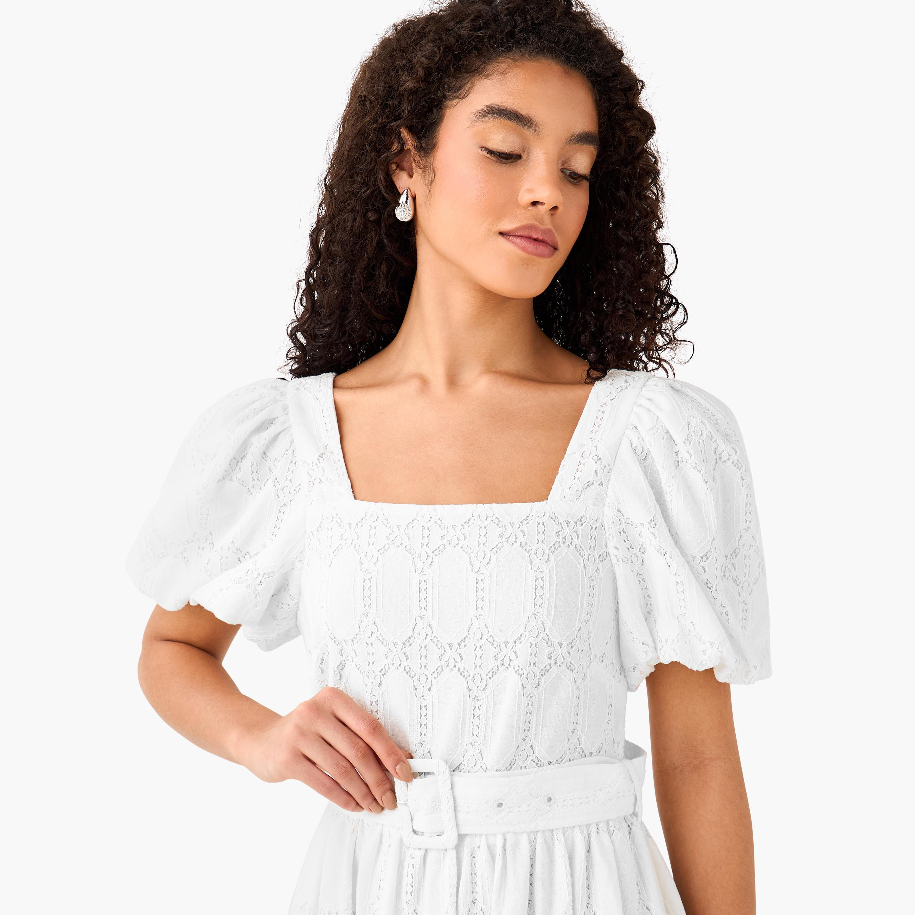 A-line Midi Dress with Puff Sleeves-women-clothing-dresses-image-5