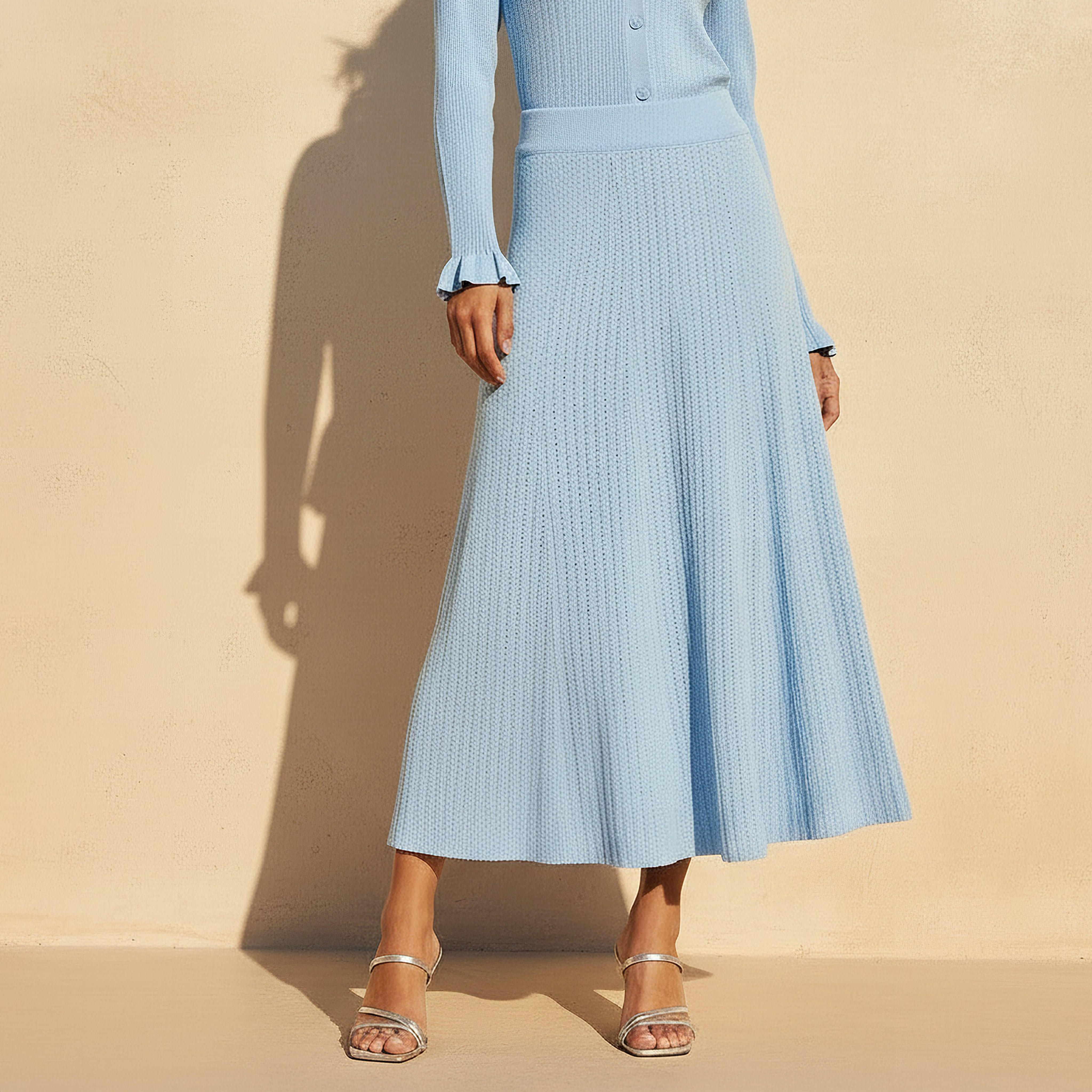 تنورة ماكسي إيه لاين بخصر مطاطي مضلع-women-clothing-bottoms-skirts-image-1