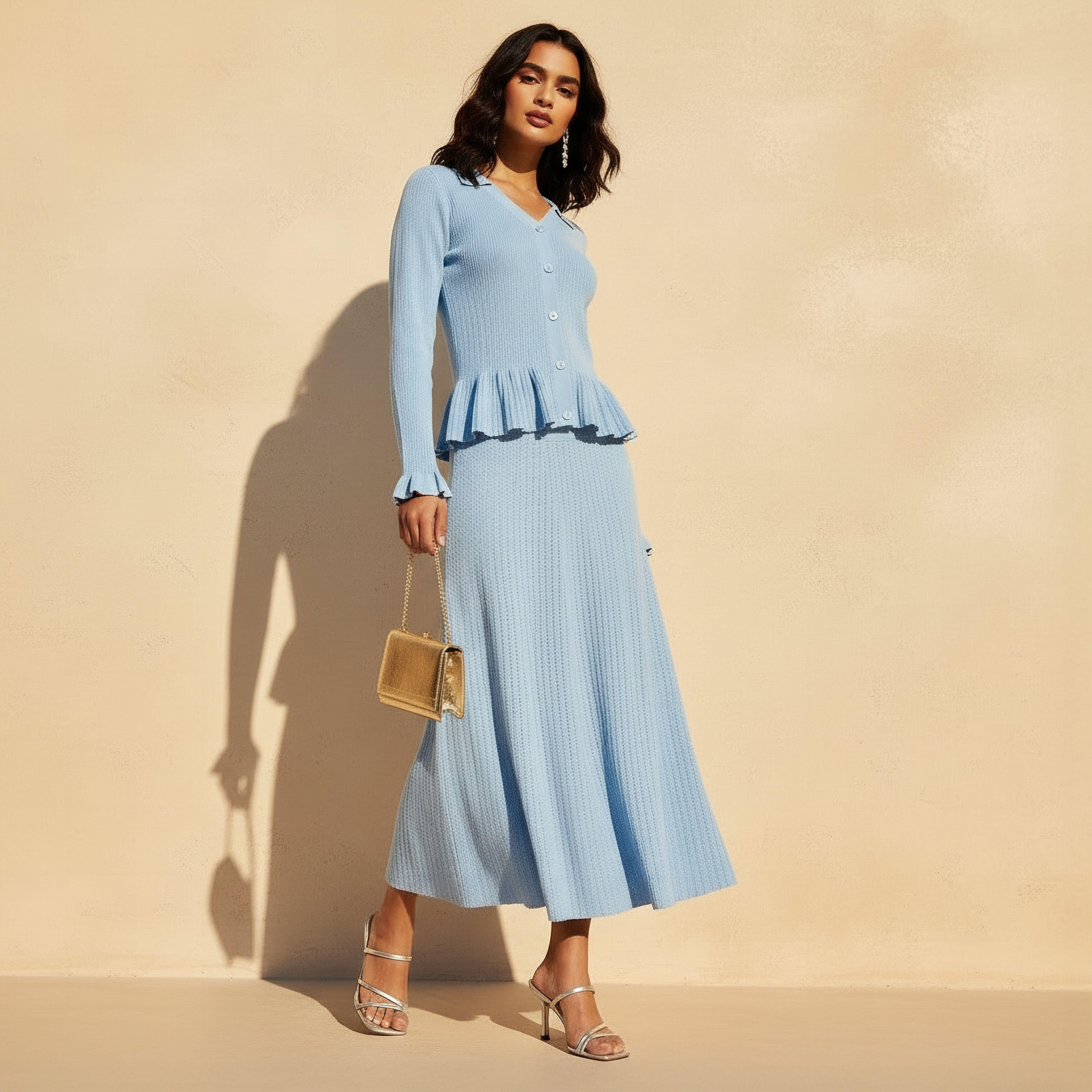 تنورة ماكسي إيه لاين بخصر مطاطي مضلع-women-clothing-bottoms-skirts-image-2
