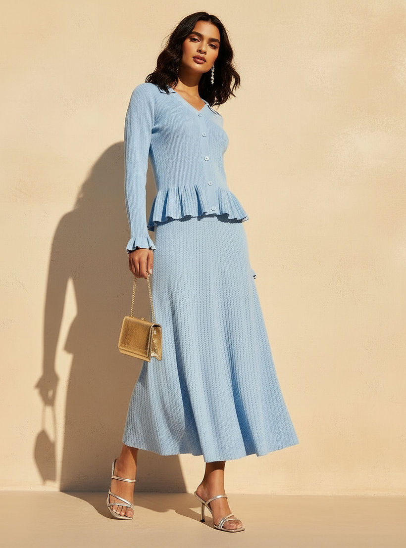 تنورة ماكسي إيه لاين بخصر مطاطي مضلع-women-clothing-bottoms-skirts-image-2
