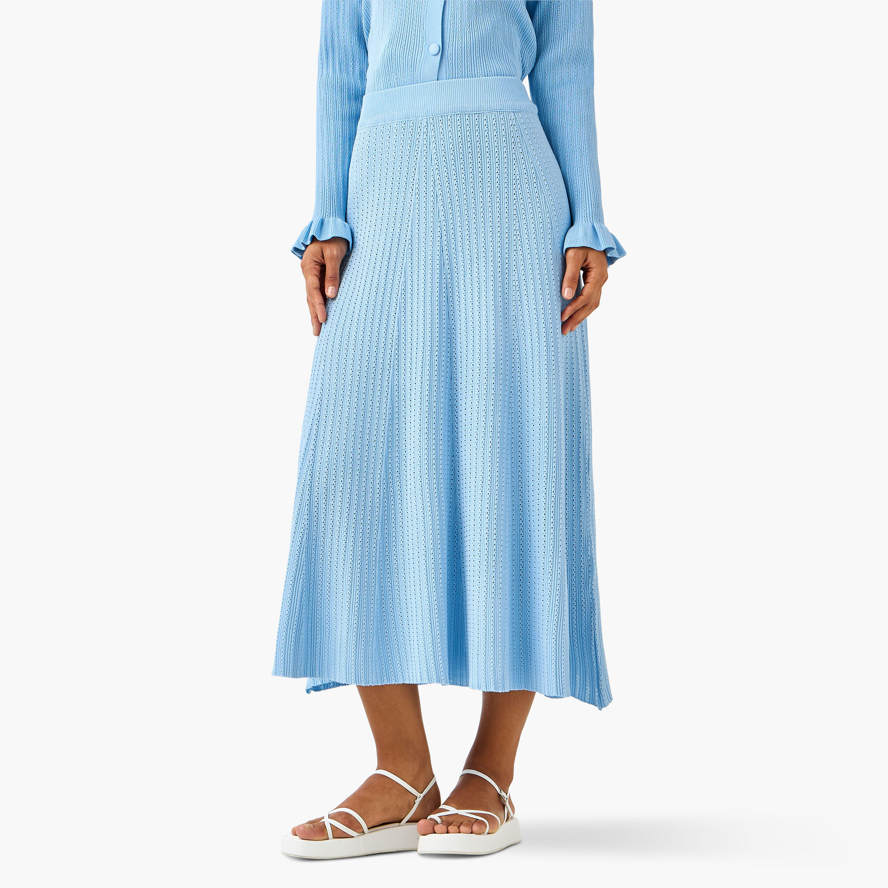 تنورة ماكسي إيه لاين بخصر مطاطي مضلع-women-clothing-bottoms-skirts-image-3