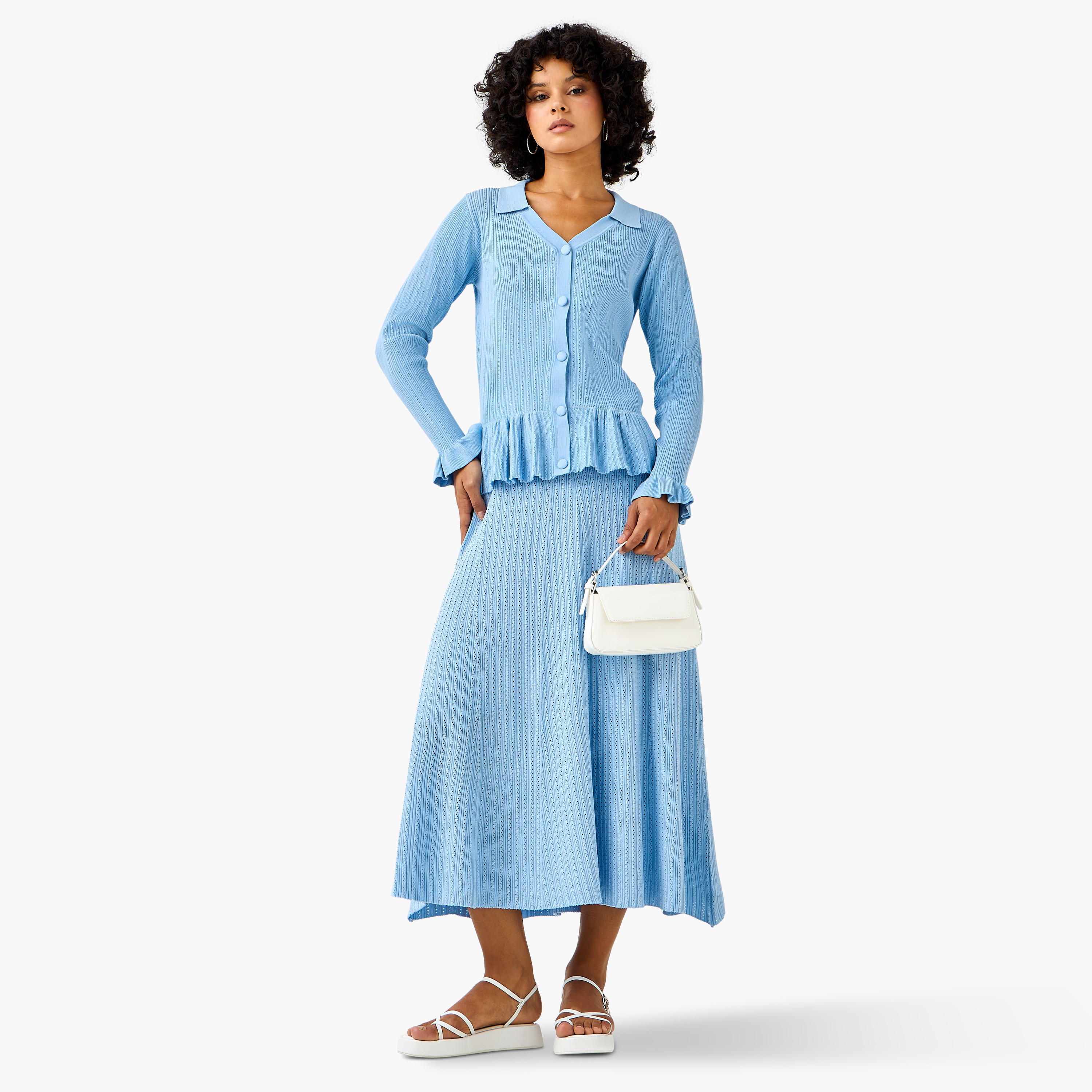 تنورة ماكسي إيه لاين بخصر مطاطي مضلع-women-clothing-bottoms-skirts-image-4
