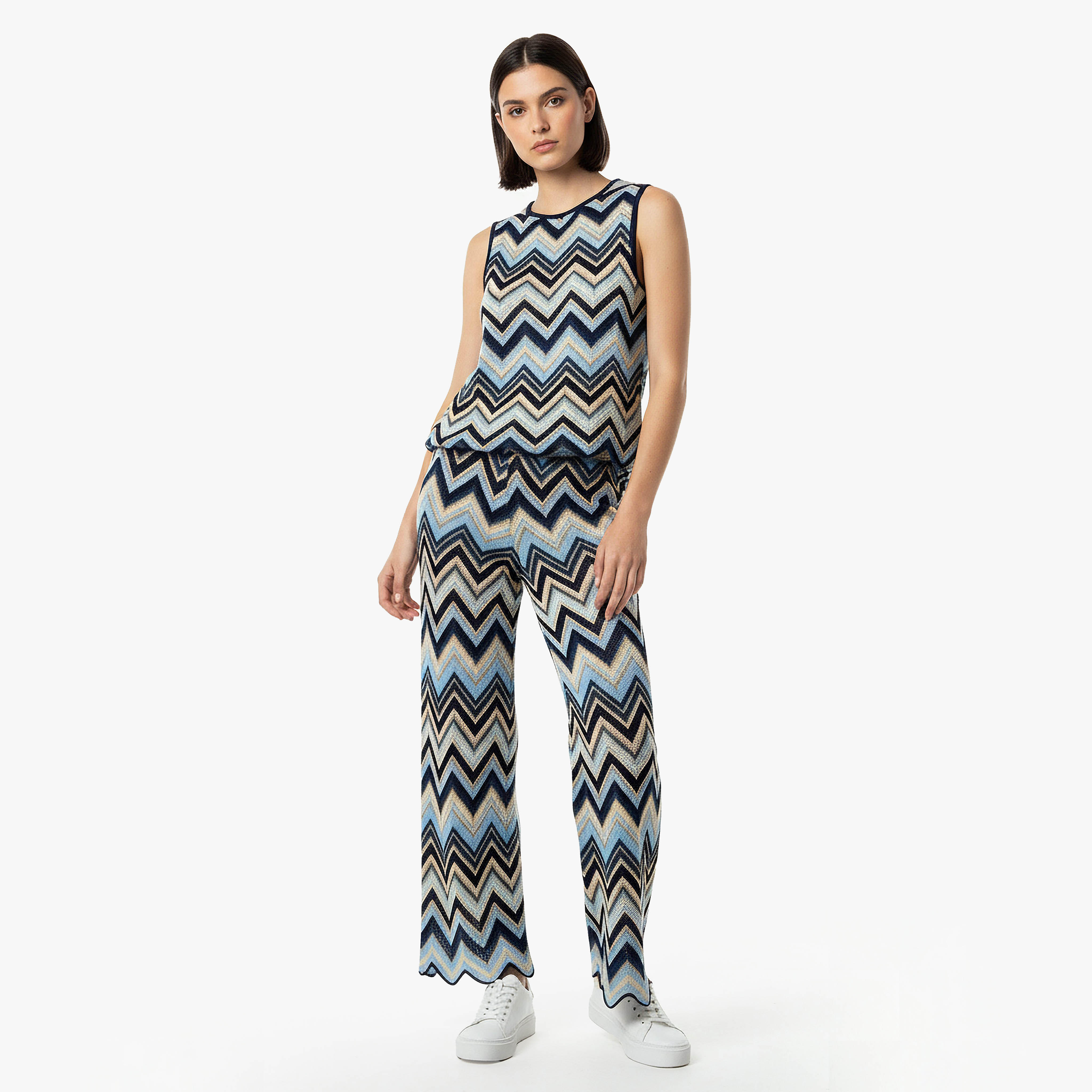 Comfort Waist Mid-Rise Pants with Chevron Print-women-clothing-coordsets-image-5