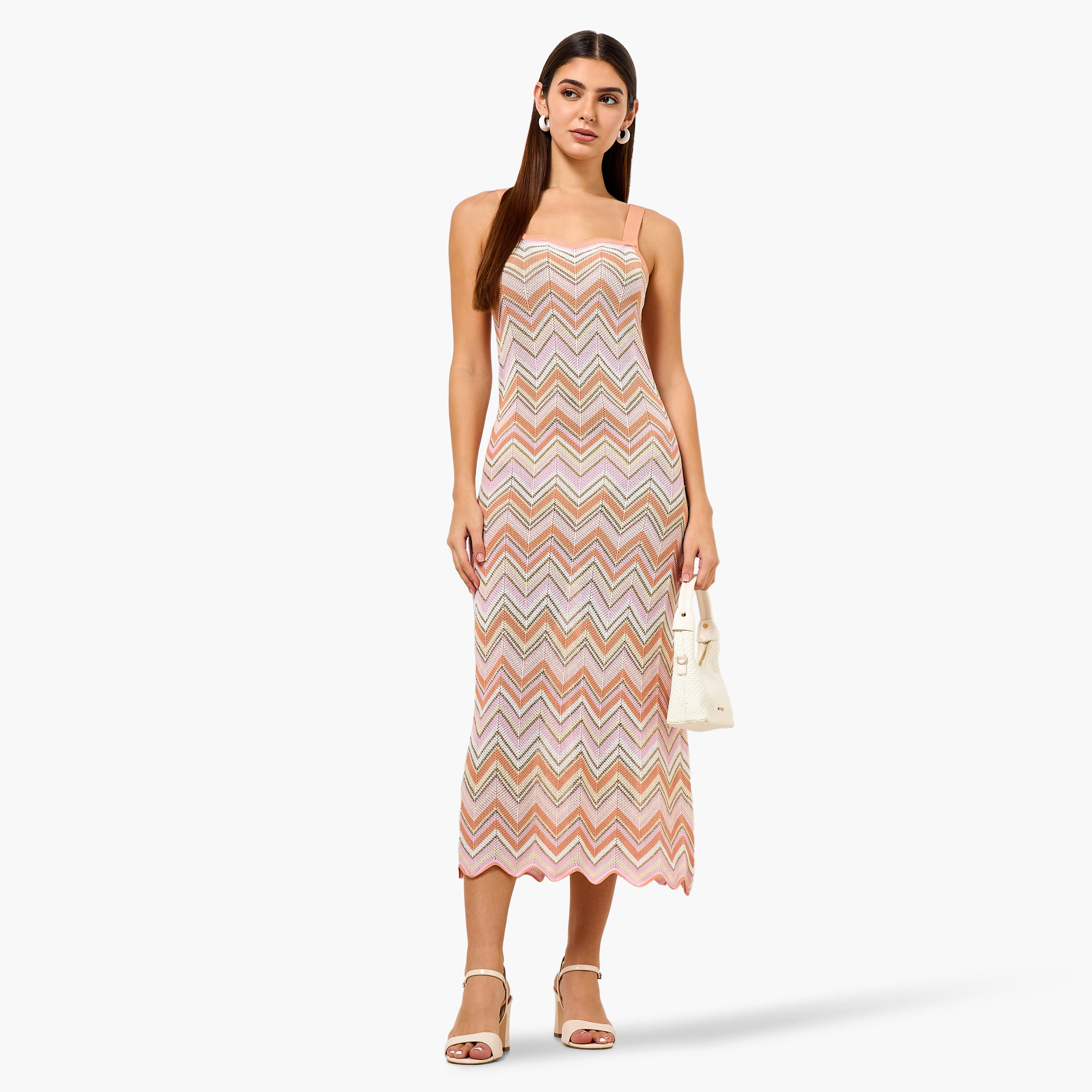 Chevron Textured A-line Women Dress Scalloped Hem-women-clothing-dresses-image-3
