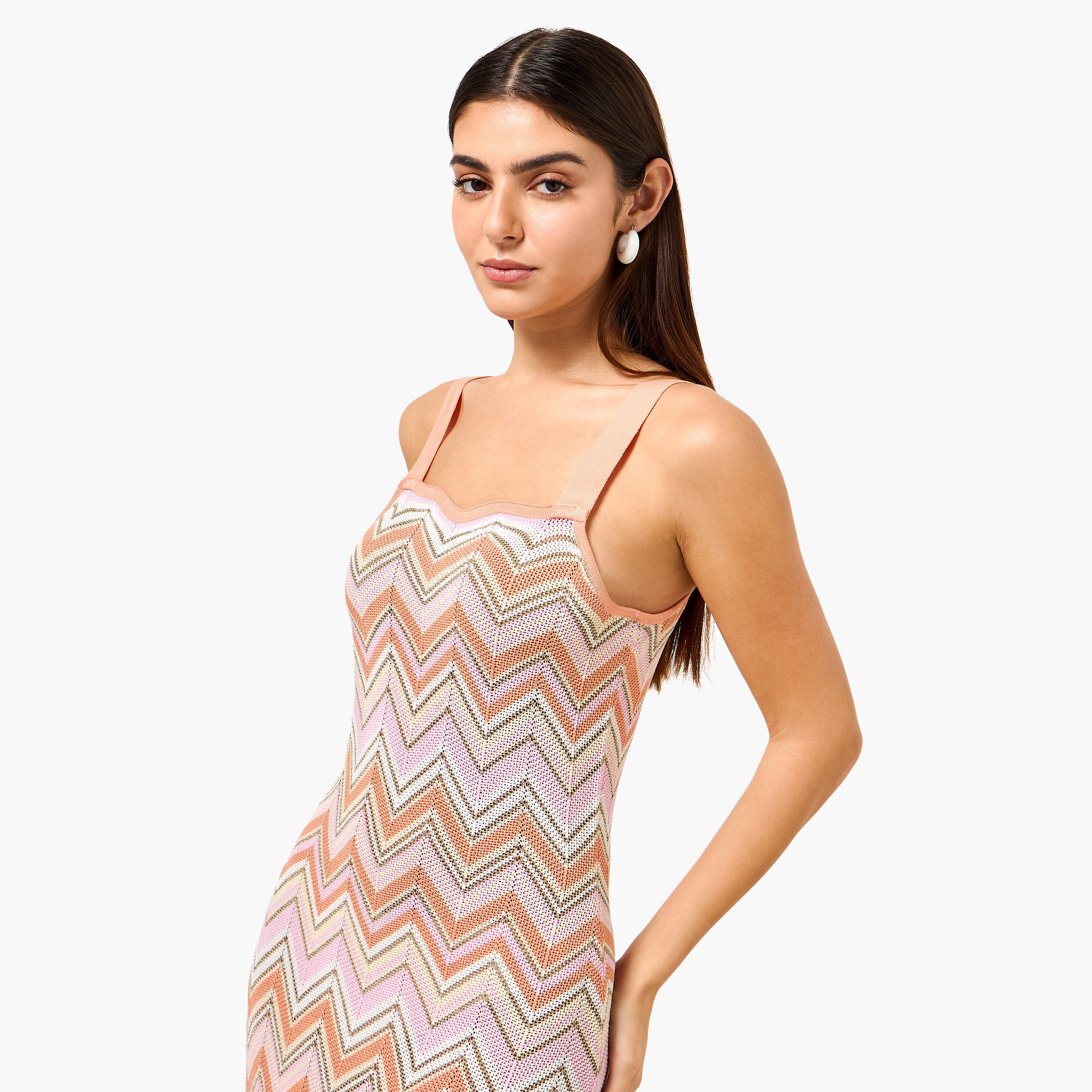 Chevron Textured A-line Women Dress Scalloped Hem-women-clothing-dresses-image-5