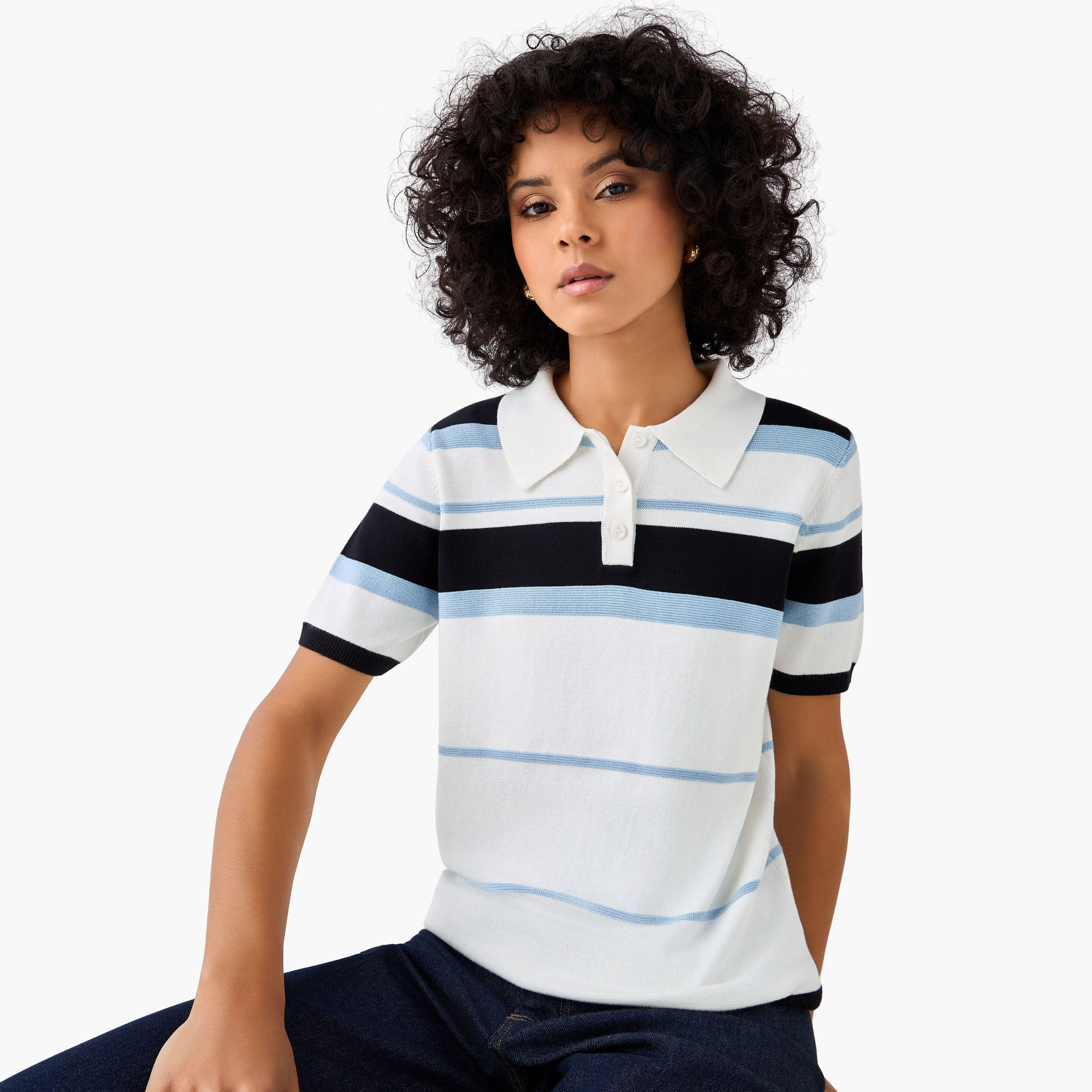 تيشيرت بولو مقلم بقصّة عادية-women-clothing-tshirts-image-2