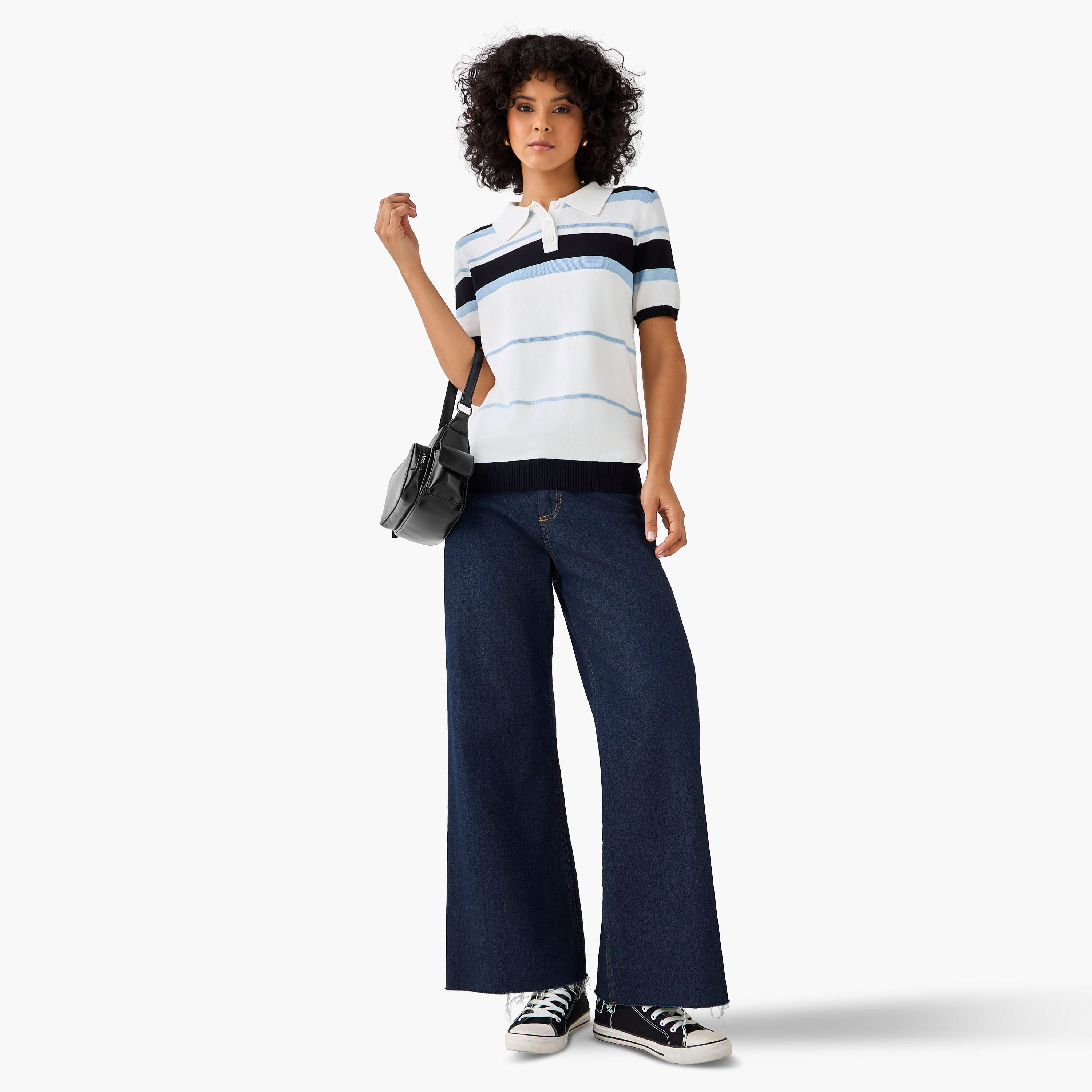 Regular Fit Polo T-shirt with Stripes-women-clothing-tshirts-image-3