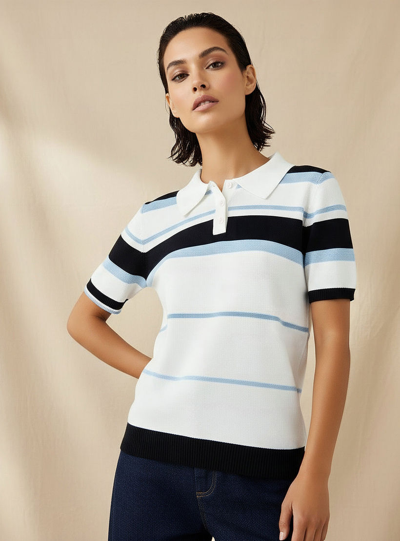 تيشيرت بولو مقلم بقصّة عادية-women-clothing-tshirts-image-1