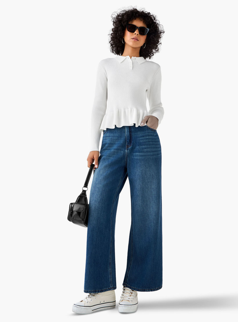 بلوزة بولو بقصّة عادية وتصميم مضلع مع قصة بيبلوم-women-clothing-tshirts-image-4