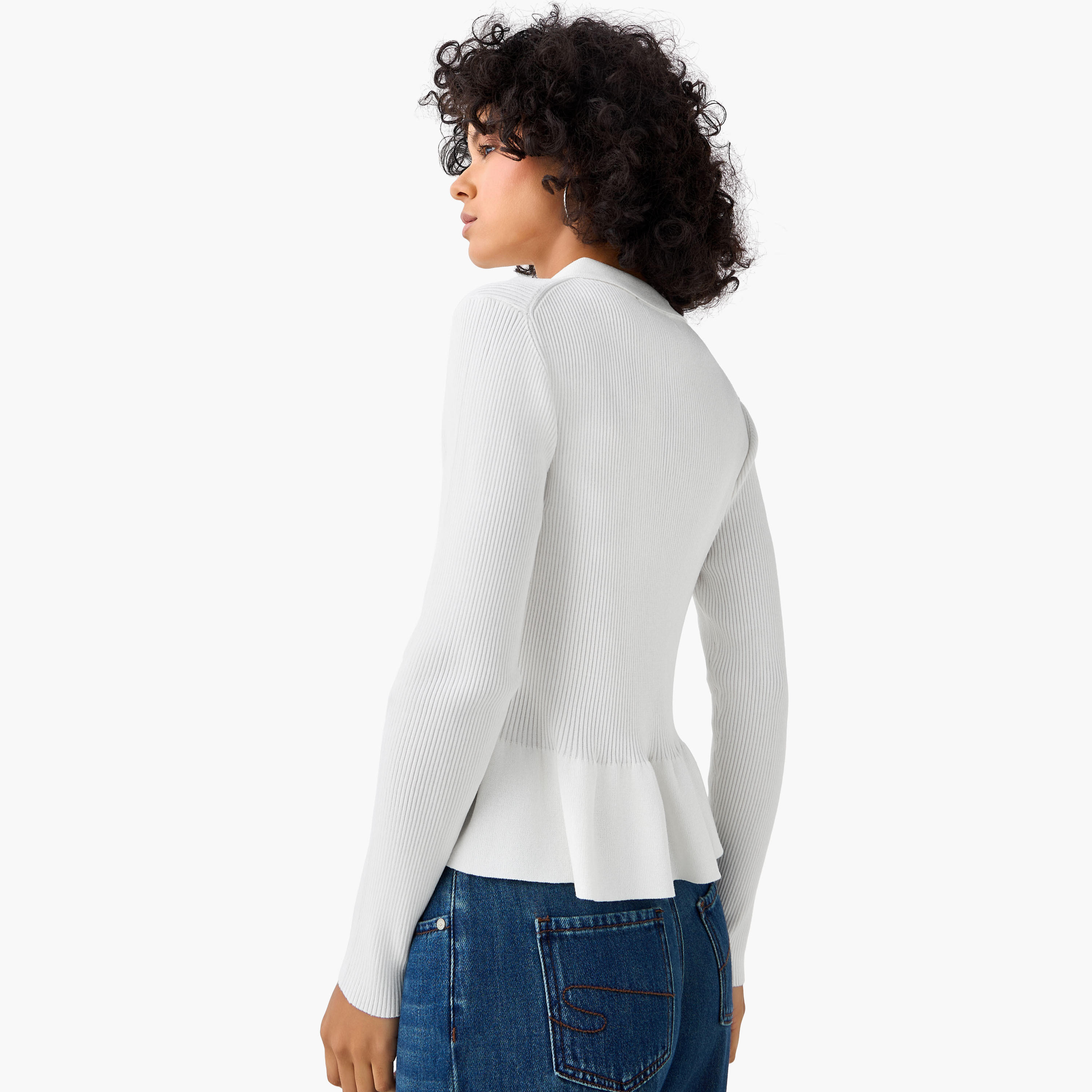 بلوزة بولو بقصّة عادية وتصميم مضلع مع قصة بيبلوم-women-clothing-tshirts-image-5