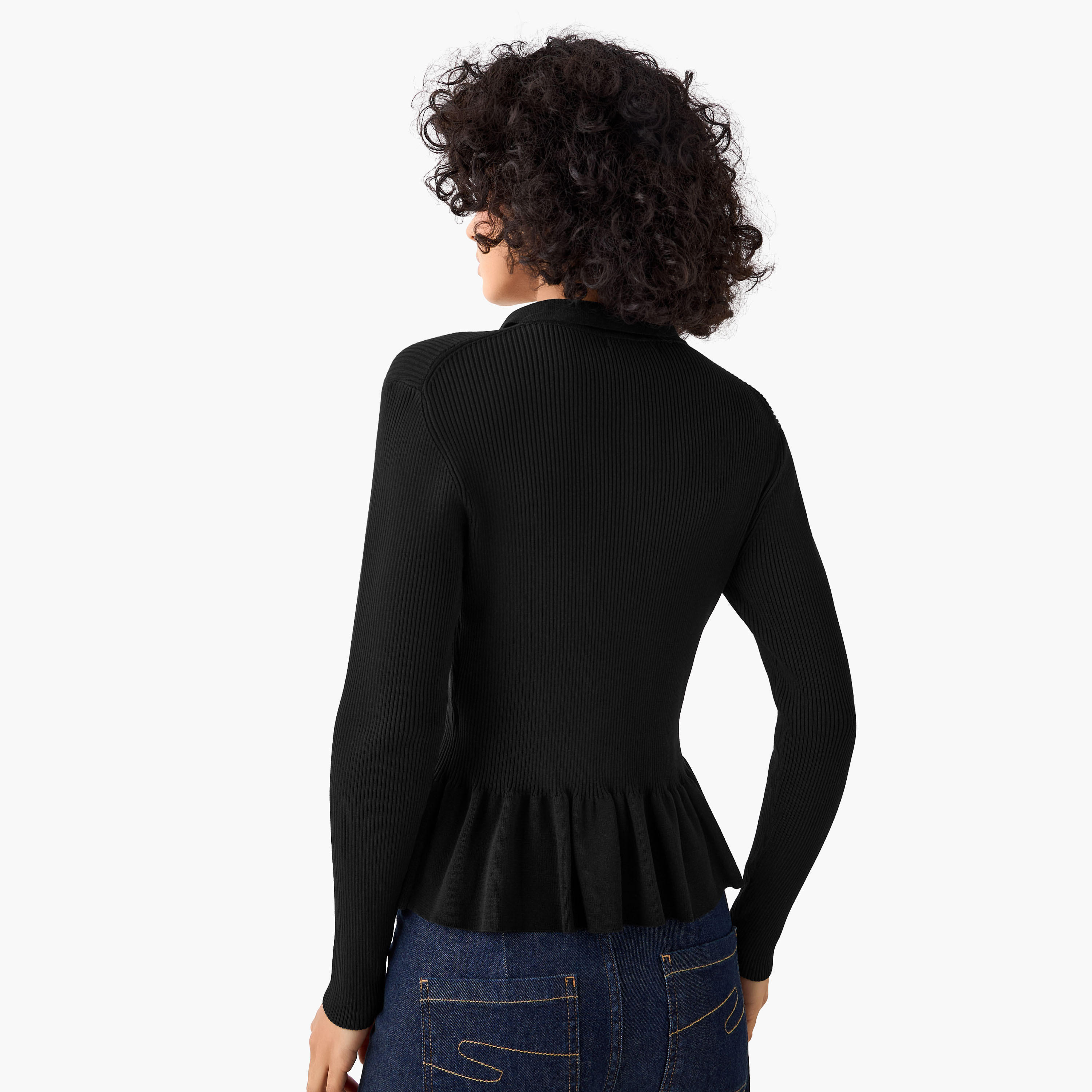 بلوزة بولو بقصّة عادية وتصميم مضلع مع قصة بيبلوم-women-clothing-tshirts-image-5