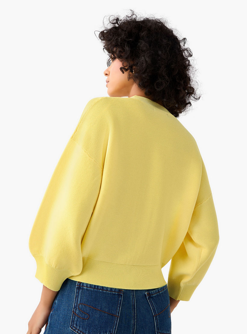 Ribbed Long Puff Sleeves V-neck Cardigan-women-winterwear-cardigansandjumpers-cardigans-image-5