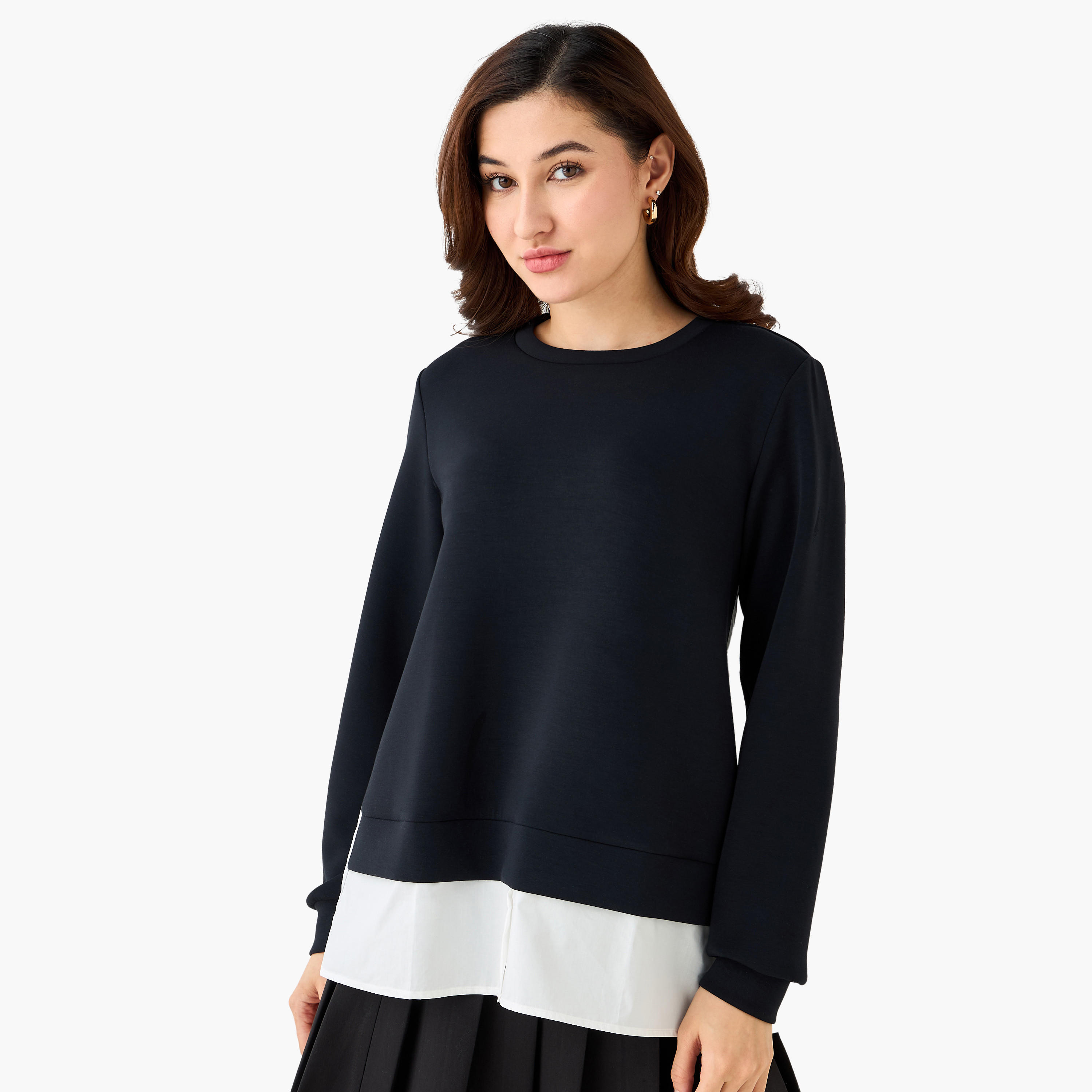 Regular Fit Woven Twofer Top with Layered Hem-women-clothing-shirtsandblouses-blouses-image-1