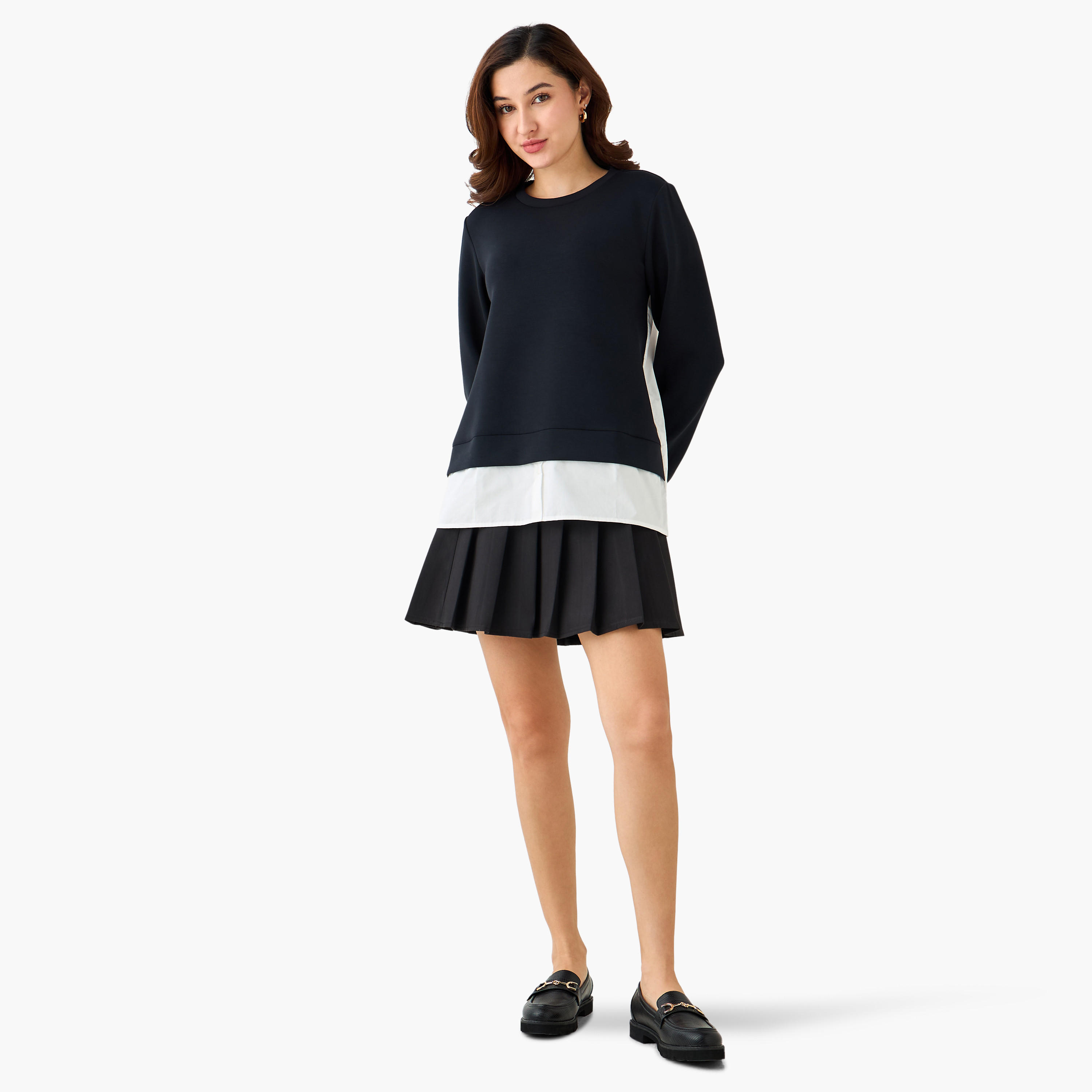 بلوزة منسوجة بقصّة عادية وطبقات على الحافة-women-clothing-shirtsandblouses-blouses-image-2