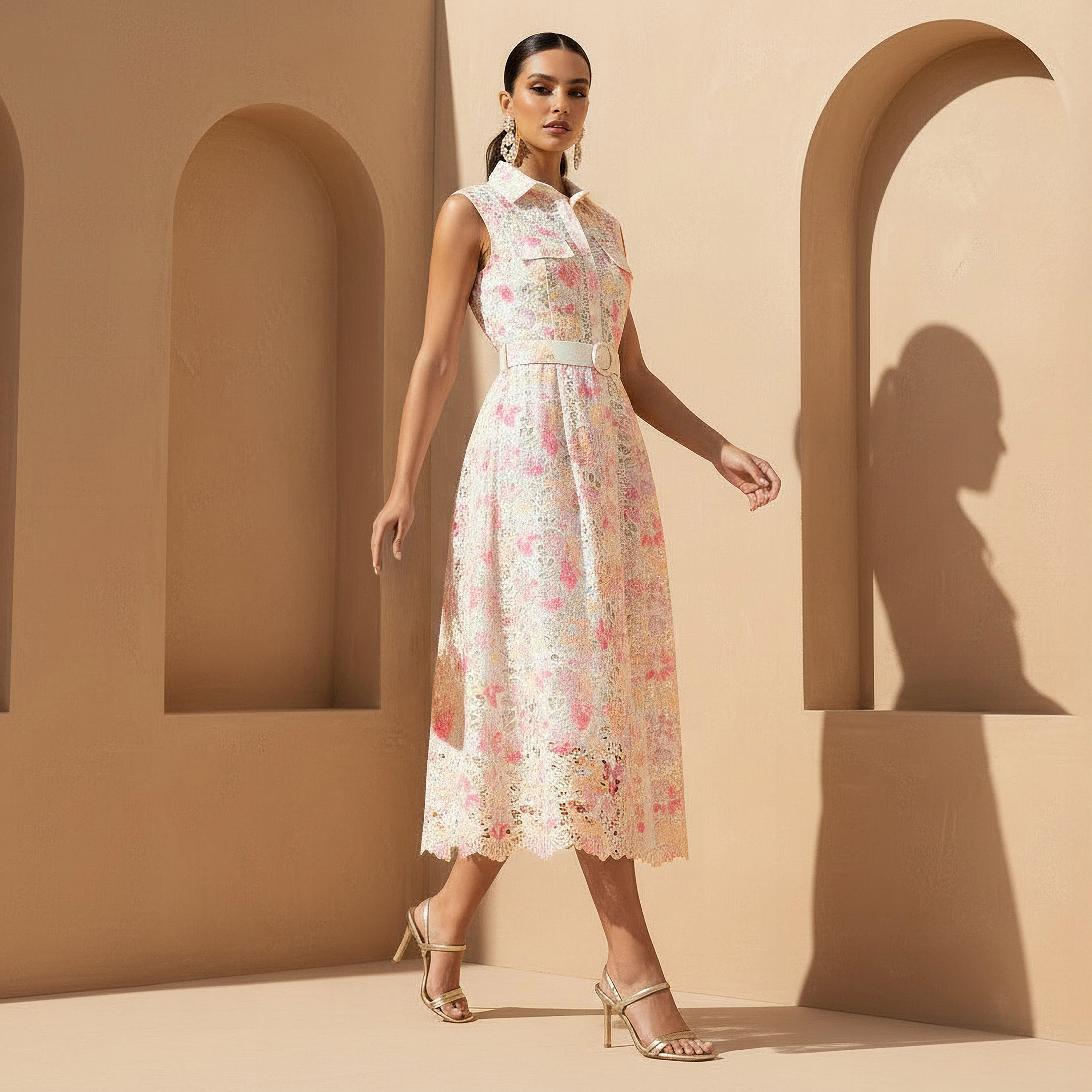 Floral Print Women Shirt Dress with Belt-women-clothing-dresses-image-1