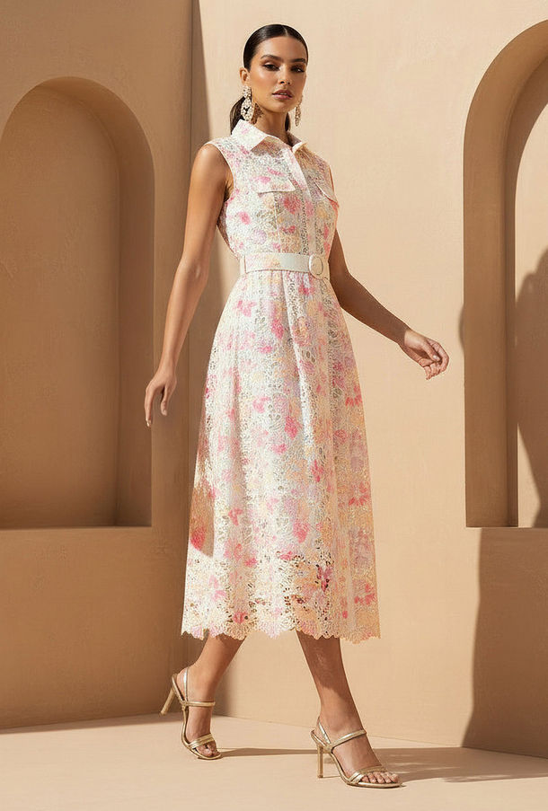 فستان قميص بحزام وطبعات زهرية للنساء-women-clothing-image-1