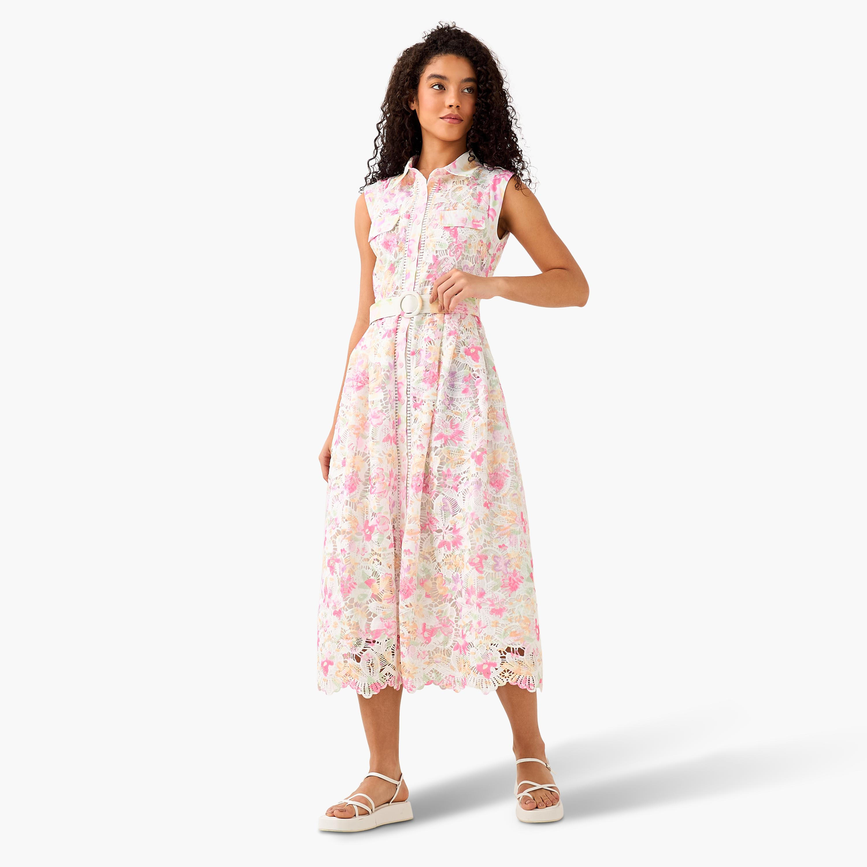 Floral Print Women Shirt Dress with Belt-women-clothing-dresses-image-3