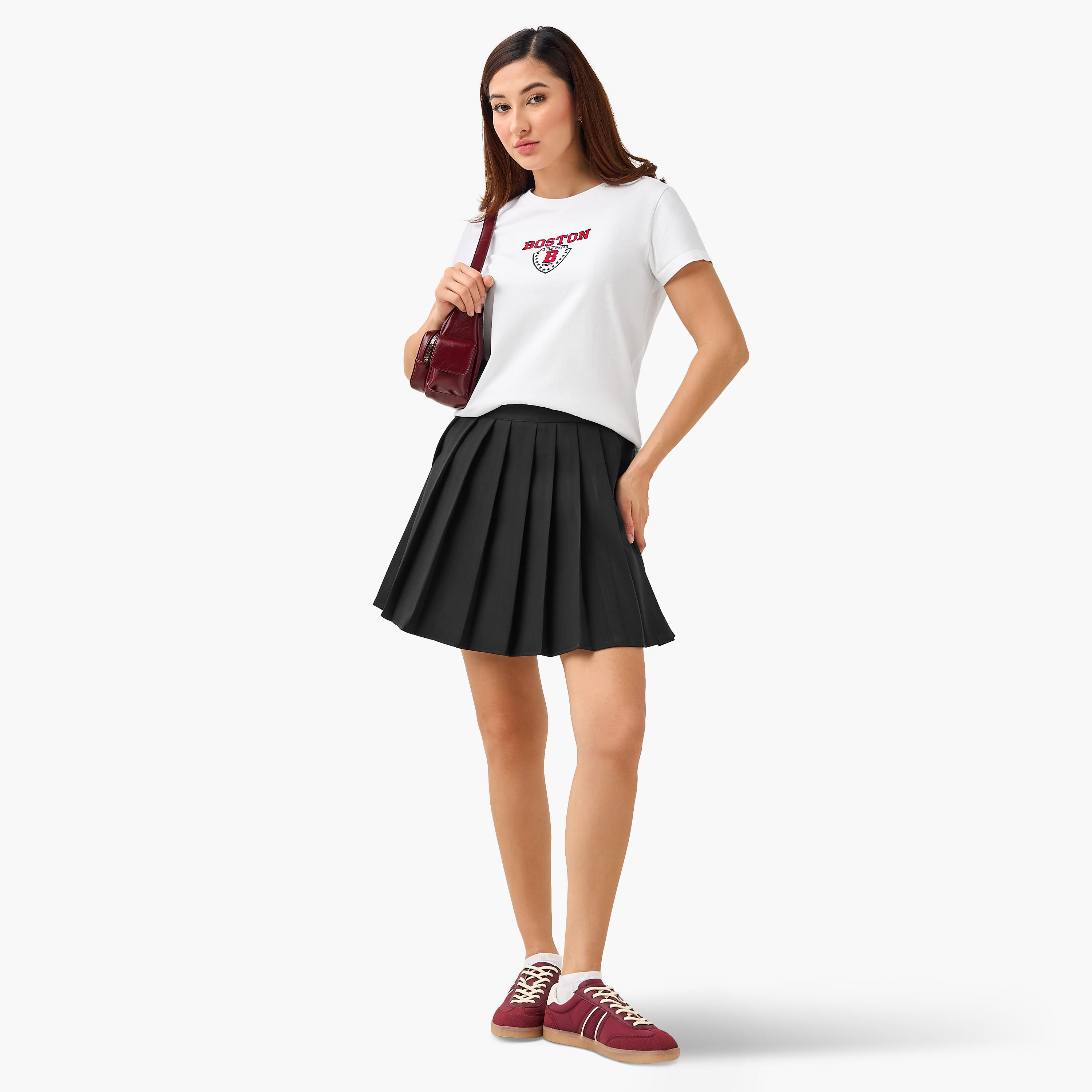 Regular Fit Cotton T-shirt with Boston Embroidery-women-clothing-tshirts-image-2
