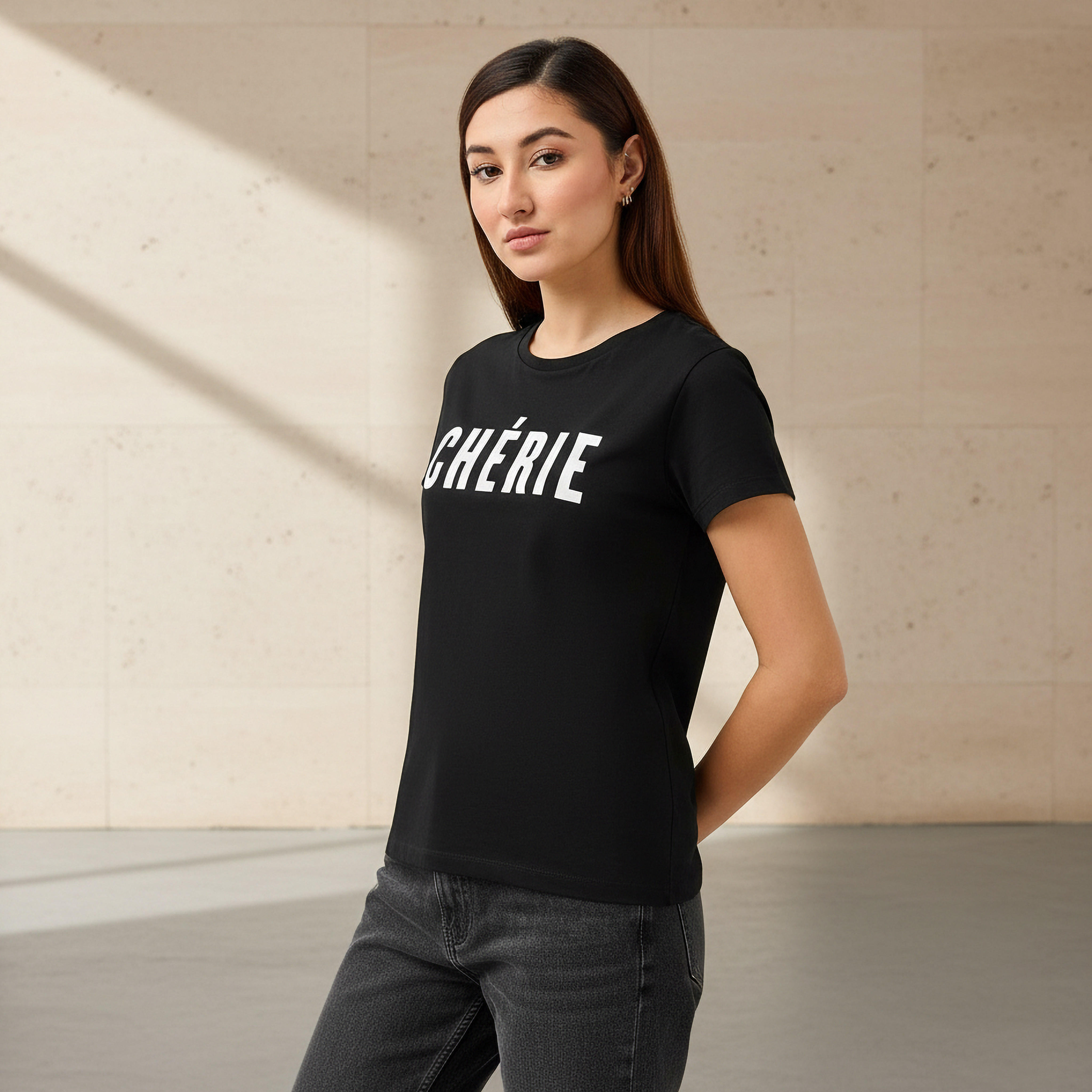 Regular Fit Cotton T-shirt with Typographic Print-women-clothing-tshirts-image-1