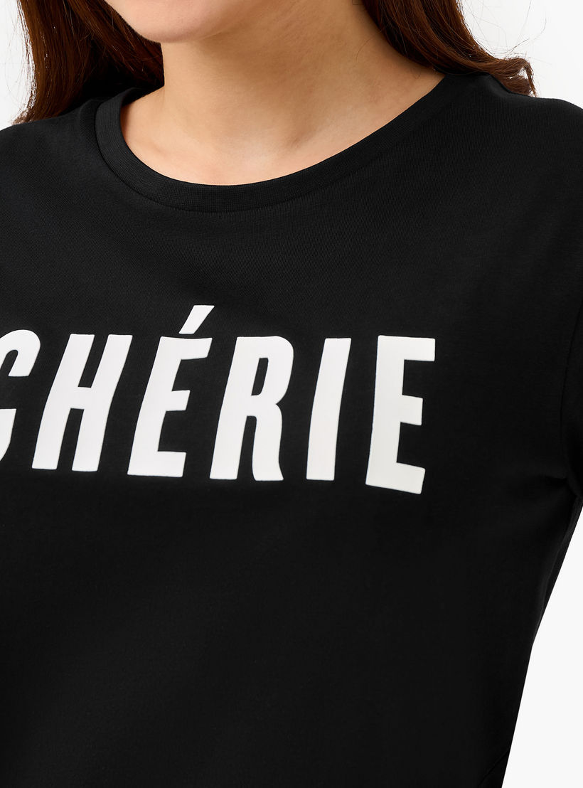 Regular Fit Cotton T-shirt with Typographic Print-women-clothing-tshirts-image-3