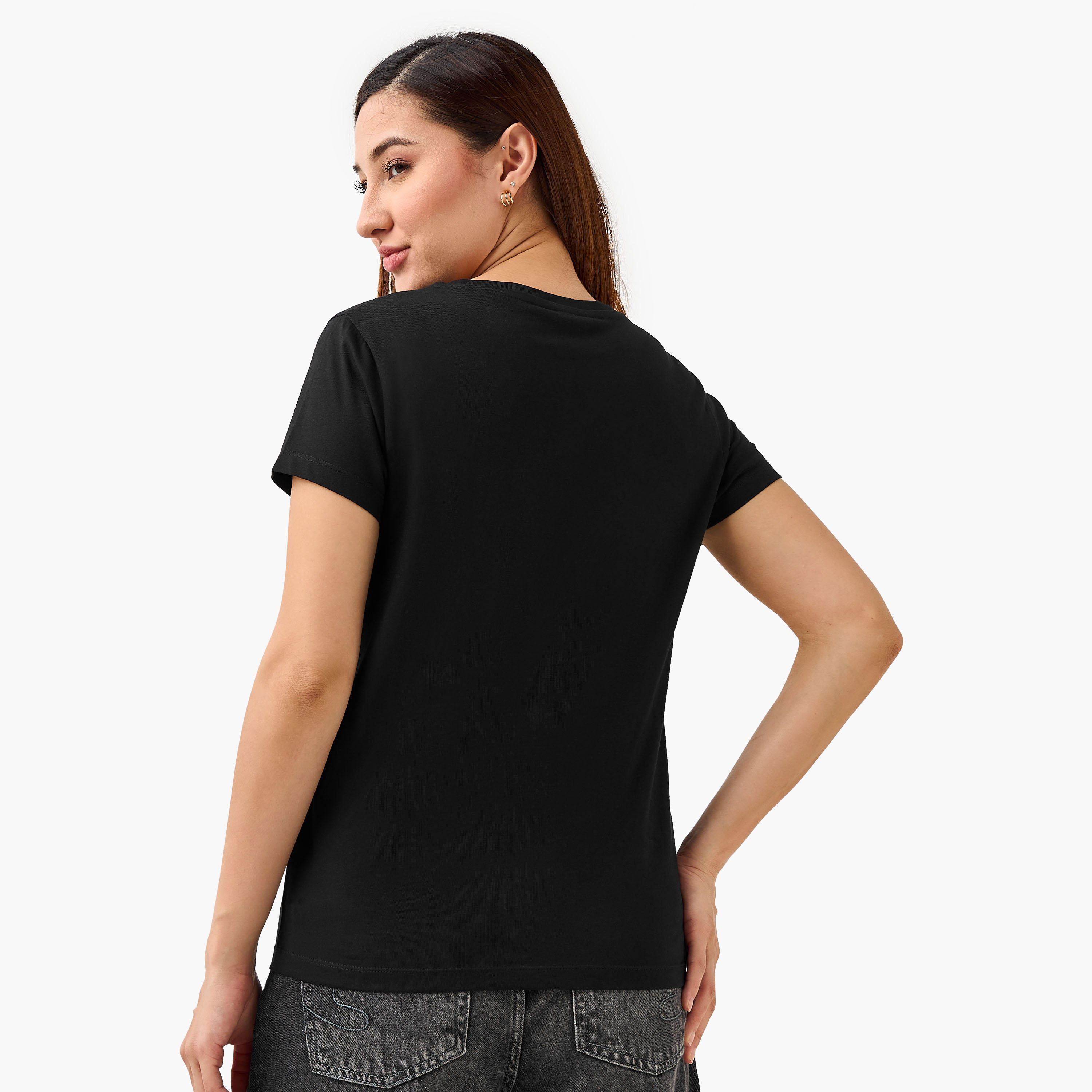 Regular Fit Cotton T-shirt with Typographic Print-women-clothing-tshirts-image-4