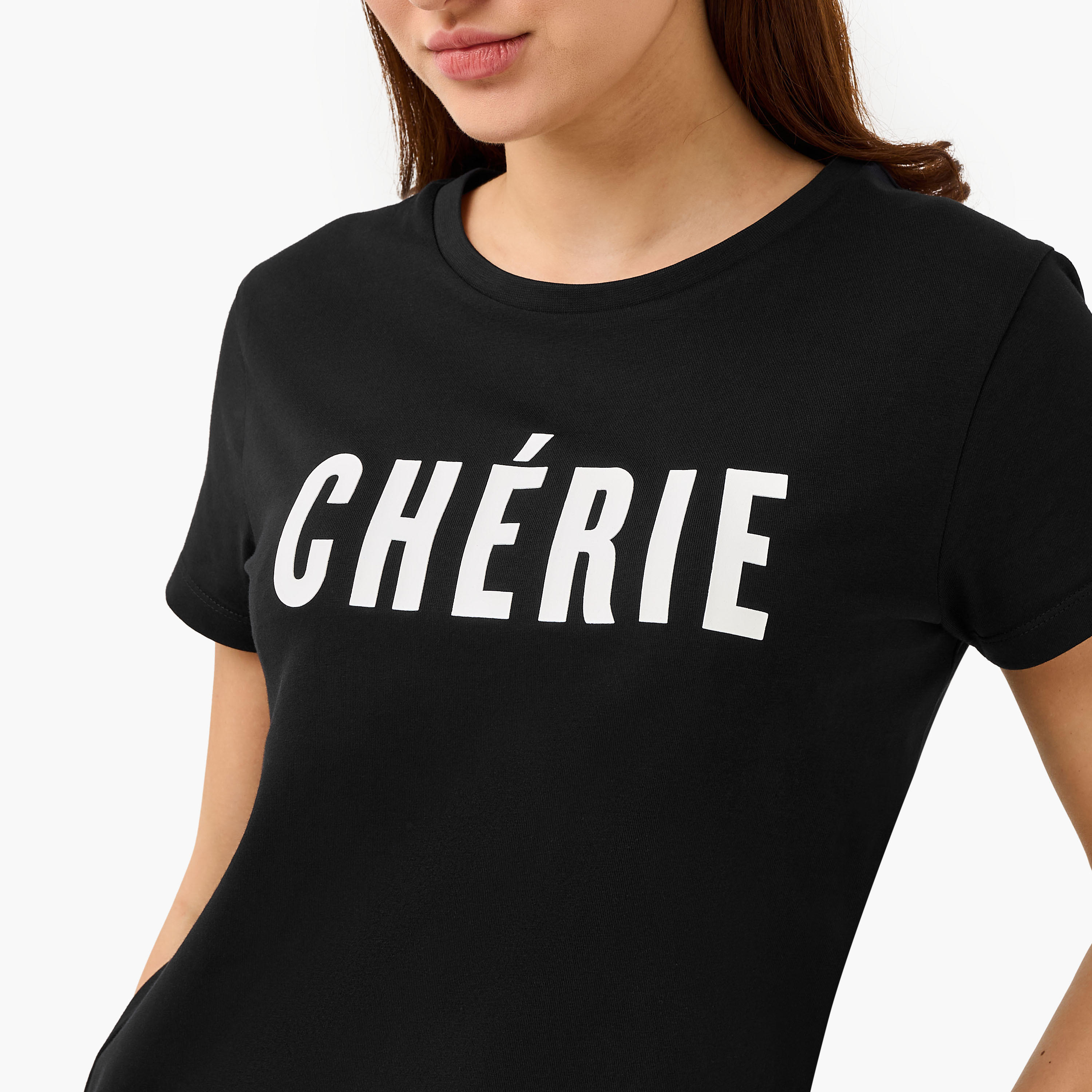 Regular Fit Cotton T-shirt with Typographic Print-women-clothing-tshirts-image-5