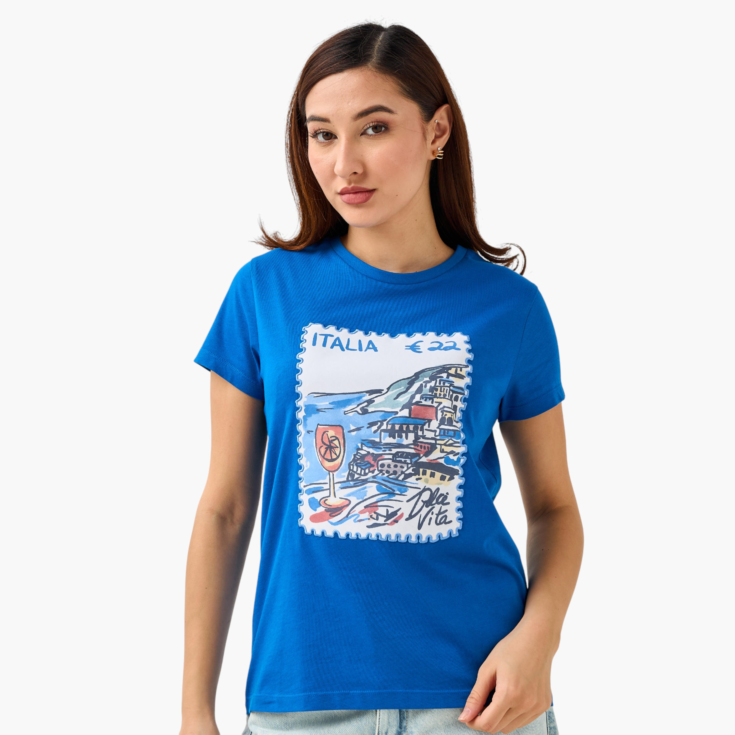 Regular Fit Cotton T-shirt with Embroidery-women-clothing-tshirts-image-1