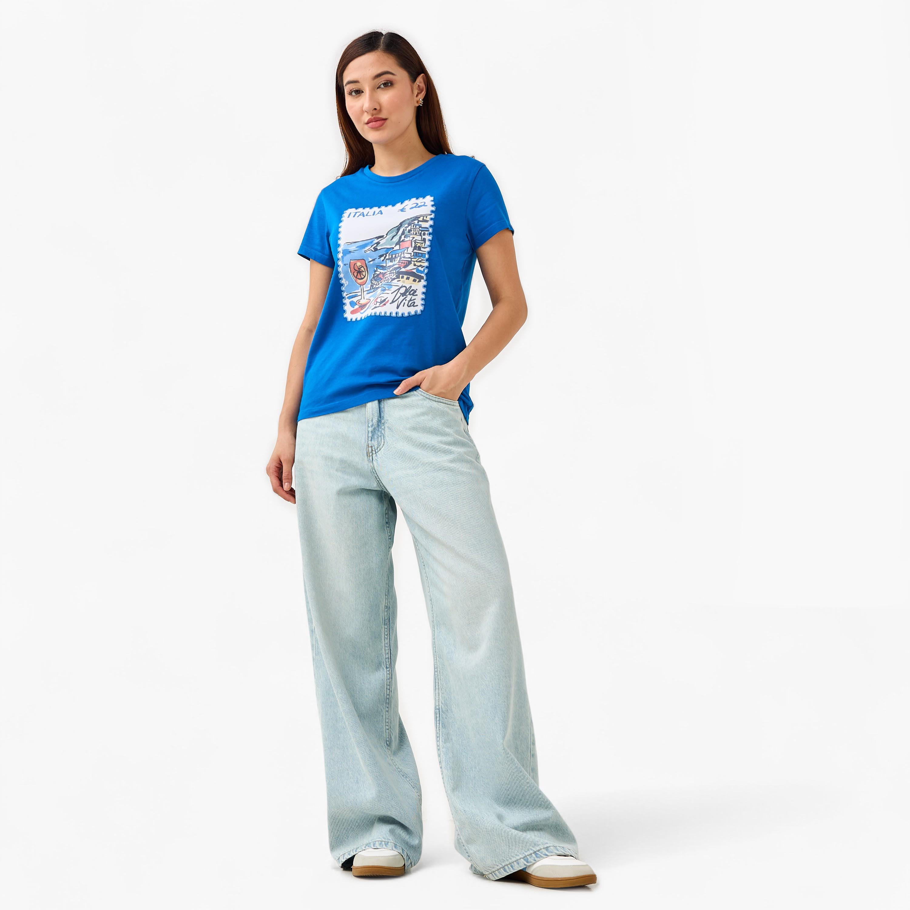 Regular Fit Cotton T-shirt with Embroidery-women-clothing-tshirts-image-2