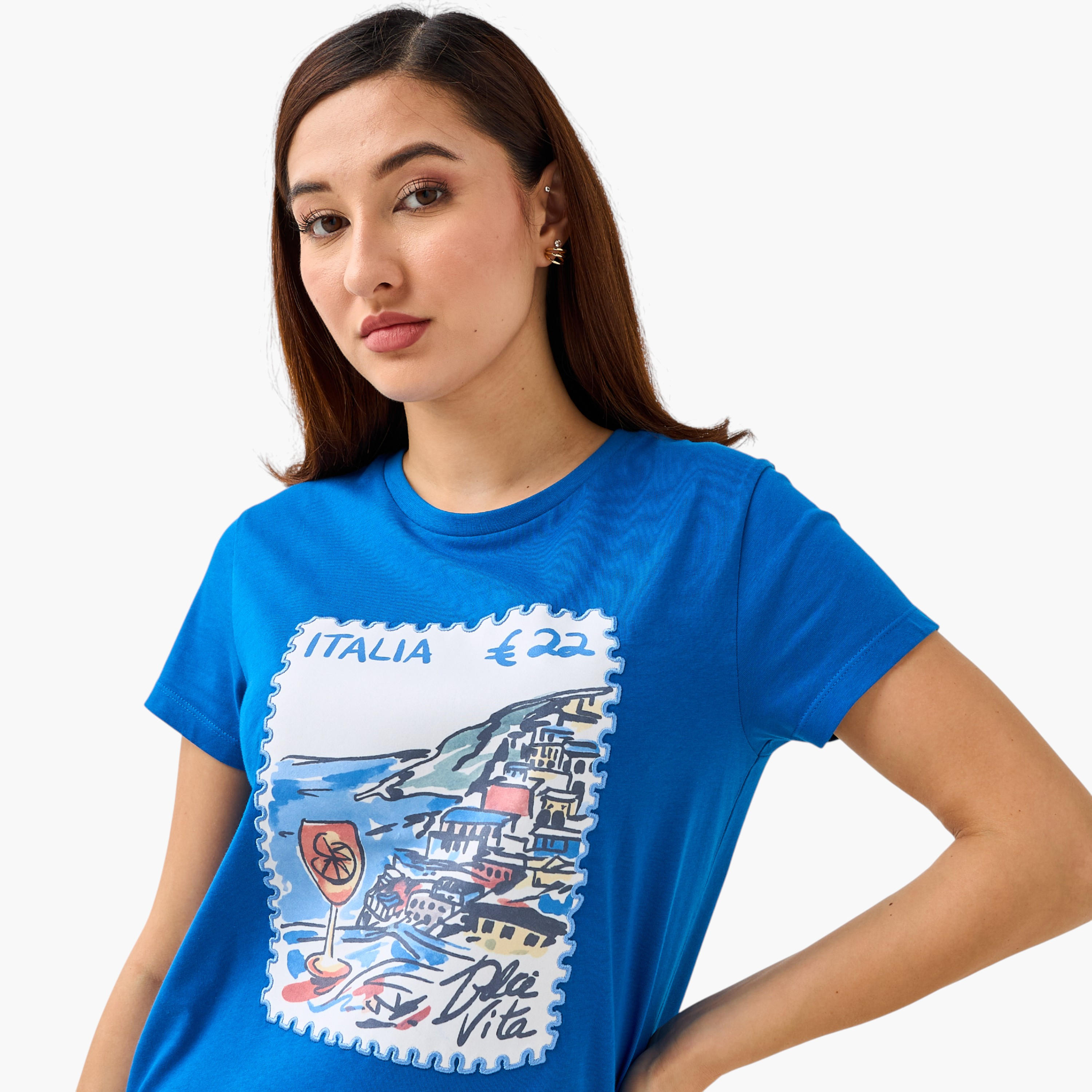 Regular Fit Cotton T-shirt with Embroidery-women-clothing-tshirts-image-5