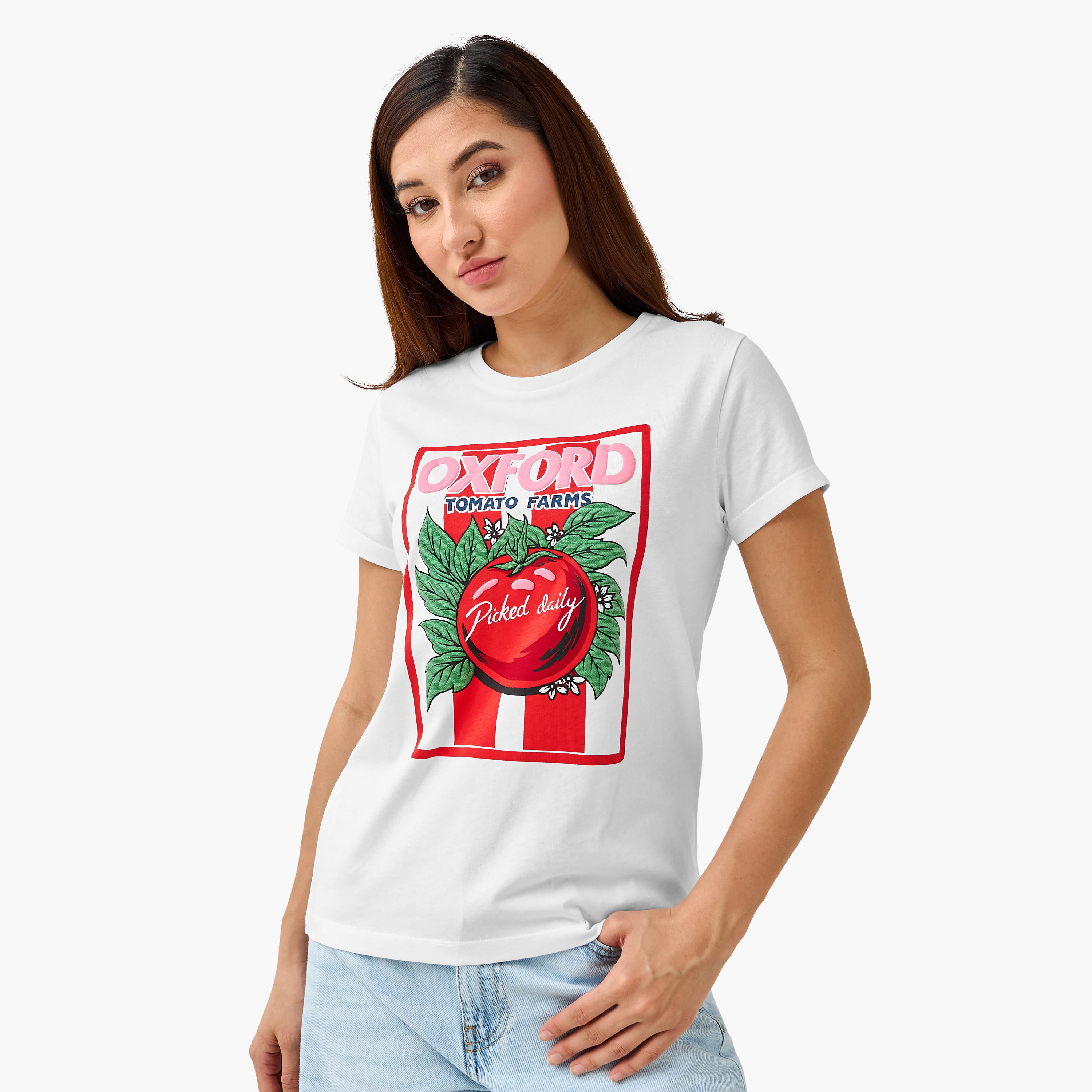Regular Fit Cotton T-shirt with Graphic Print-women-clothing-tshirts-image-1