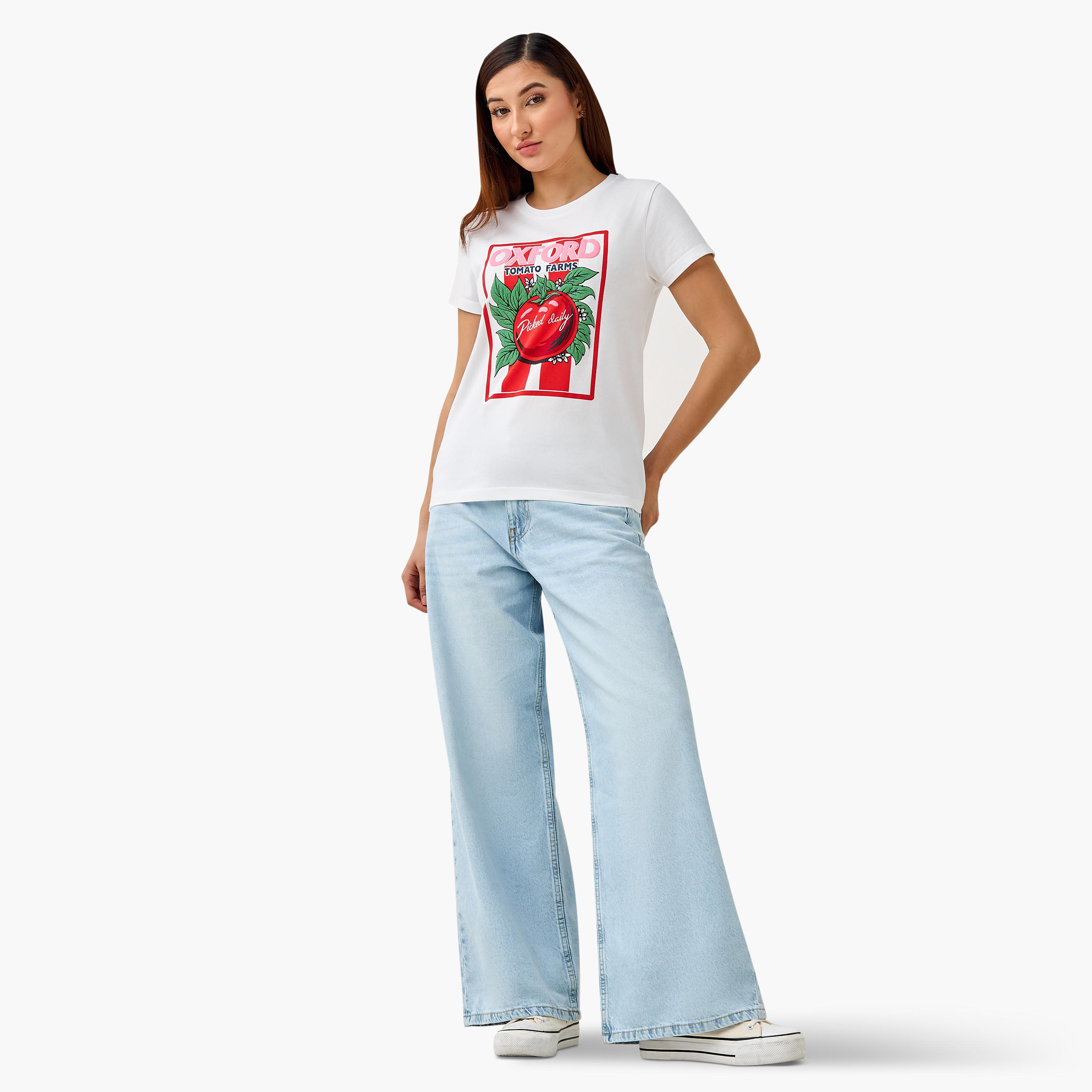 Regular Fit Cotton T-shirt with Graphic Print-women-clothing-tshirts-image-2