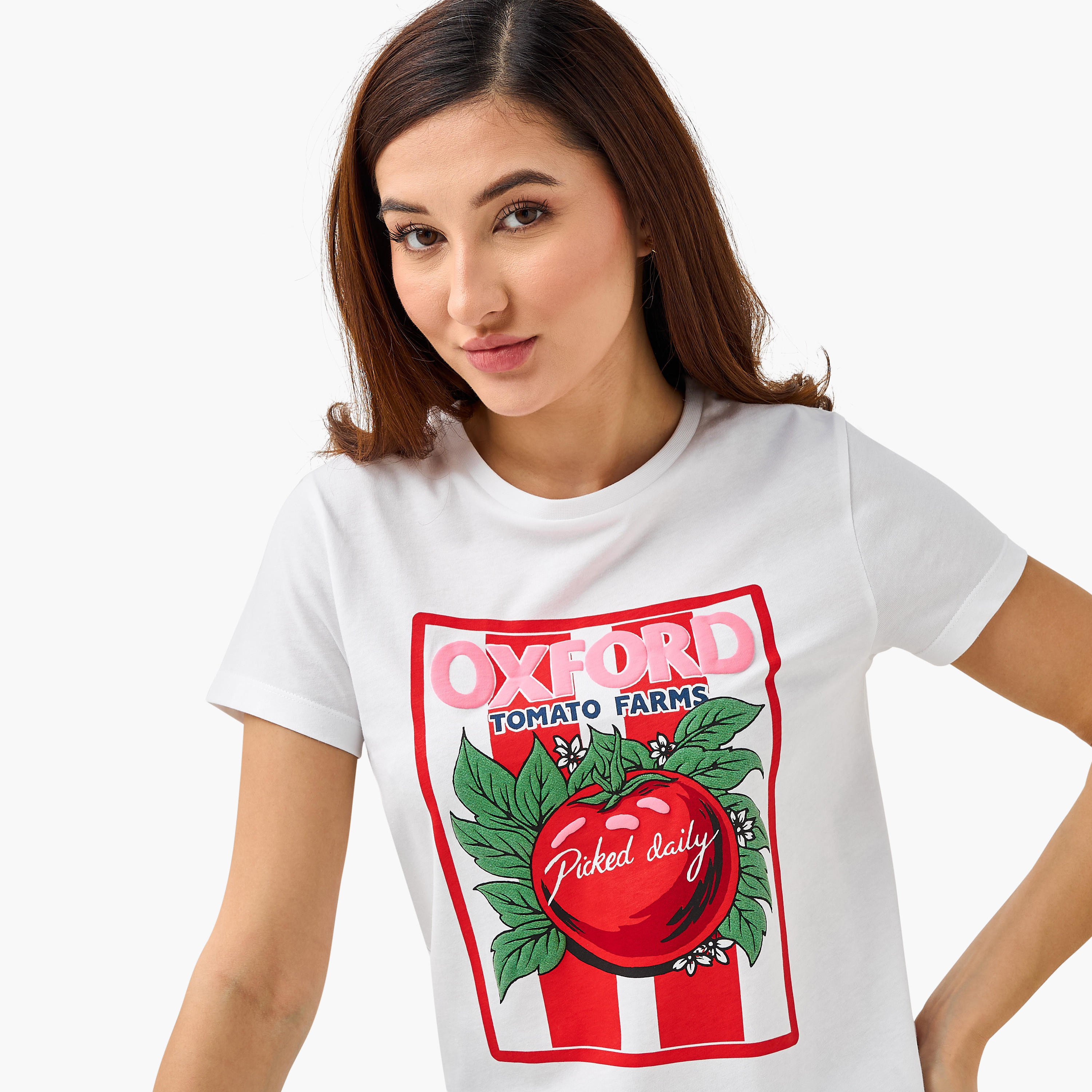 Regular Fit Cotton T-shirt with Graphic Print-women-clothing-tshirts-image-5