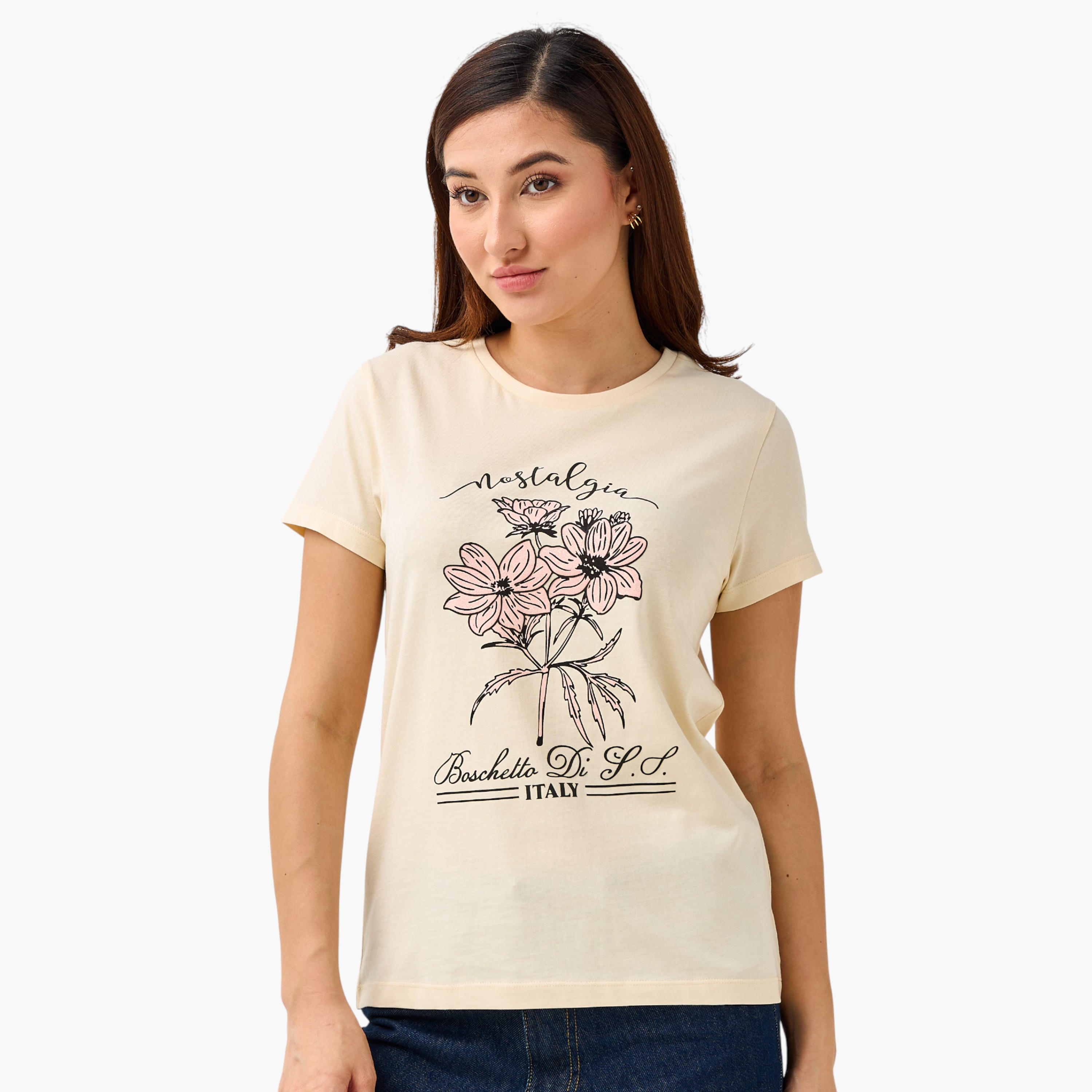 Regular Fit Cotton T-shirt with Graphic Print-women-clothing-tshirts-image-1