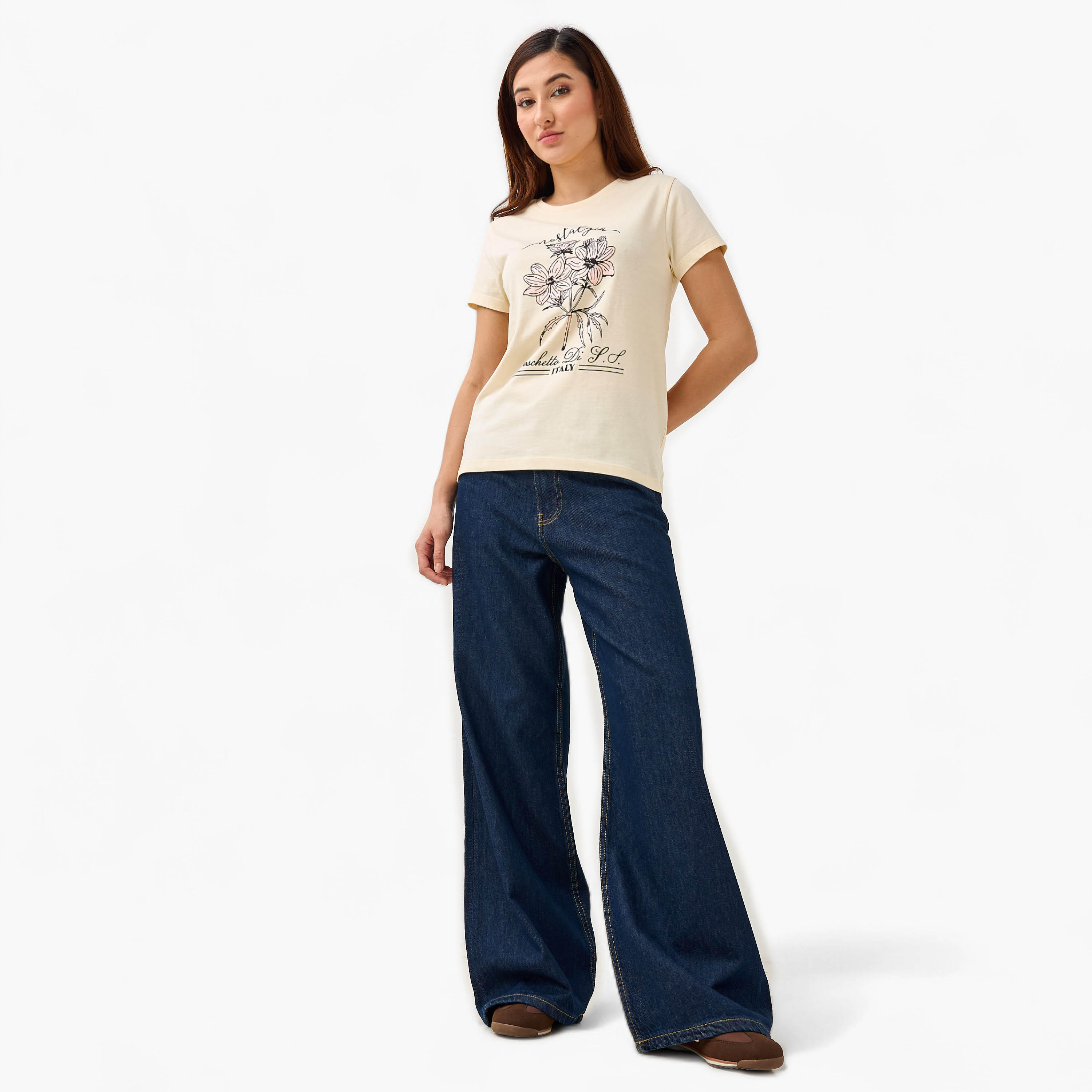Regular Fit Cotton T-shirt with Graphic Print-women-clothing-tshirts-image-2