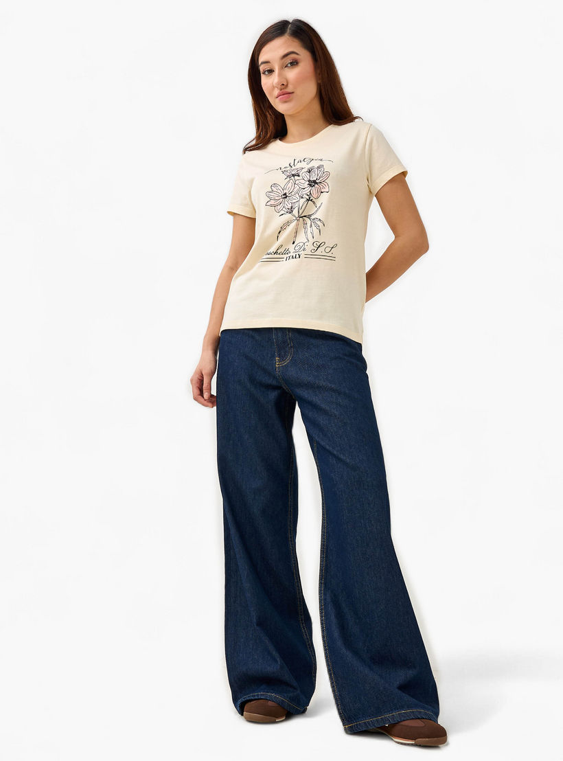 Regular Fit Cotton T-shirt with Graphic Print-women-clothing-tshirts-image-2